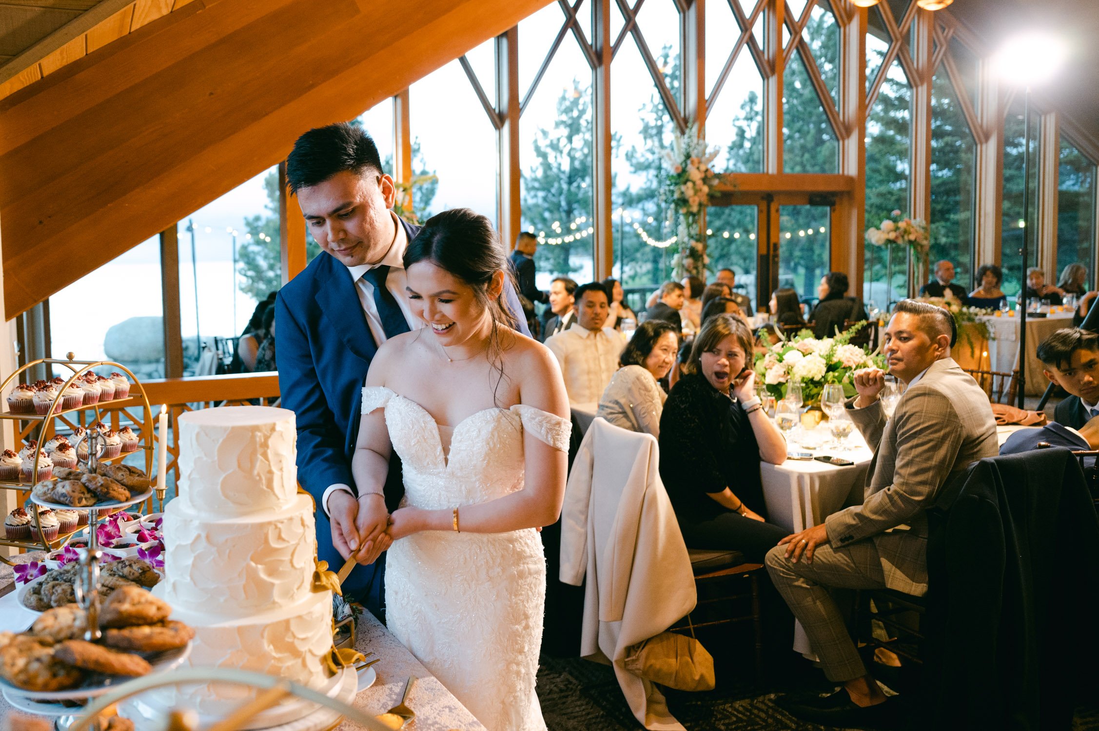 Edgewood Tahoe Wedding photos: photo of couple cutting their cake