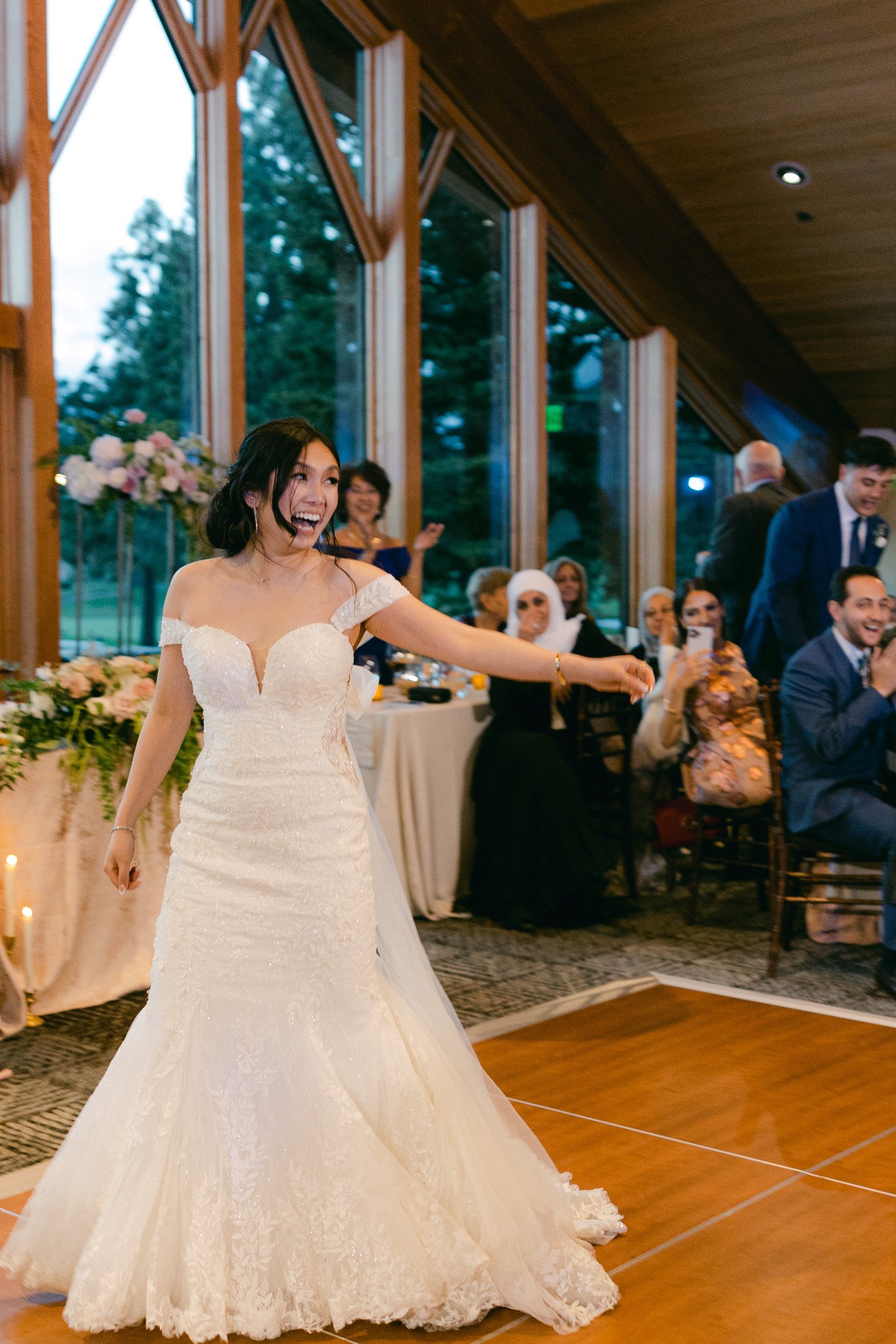 Edgewood Tahoe Wedding photos: photo of bride having a blast at her wedding