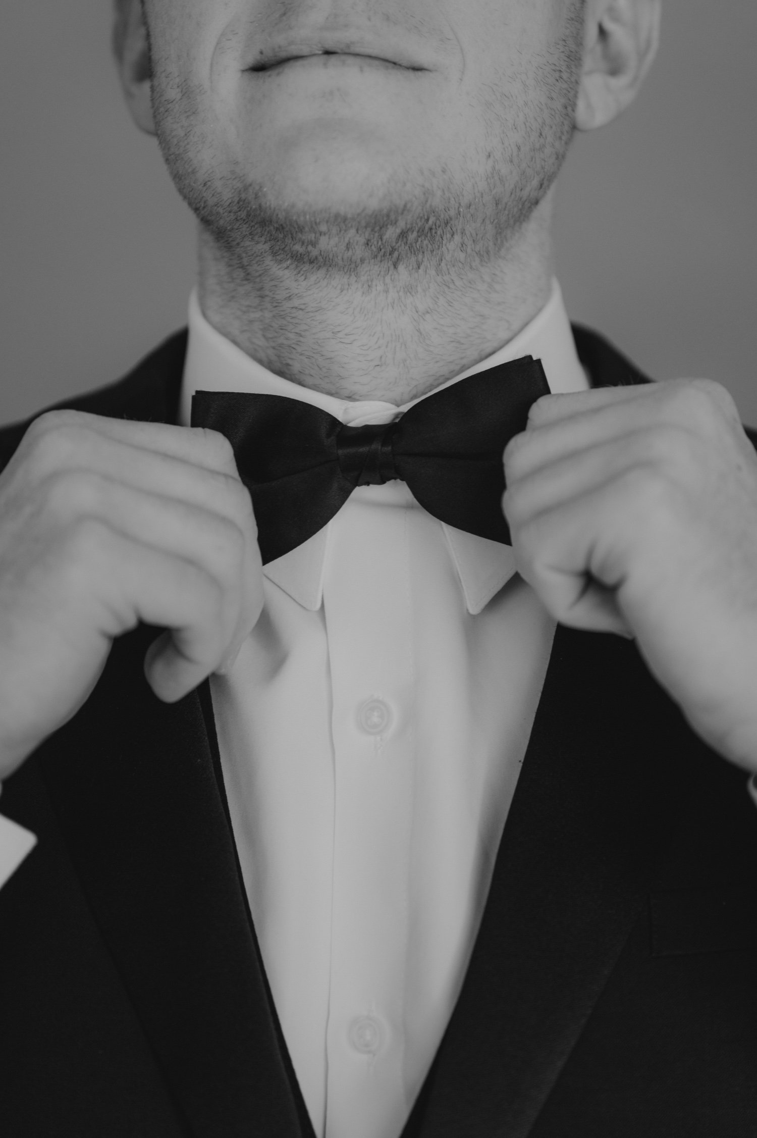 Lake Tahoe elopement, photo of groom's black bow tie