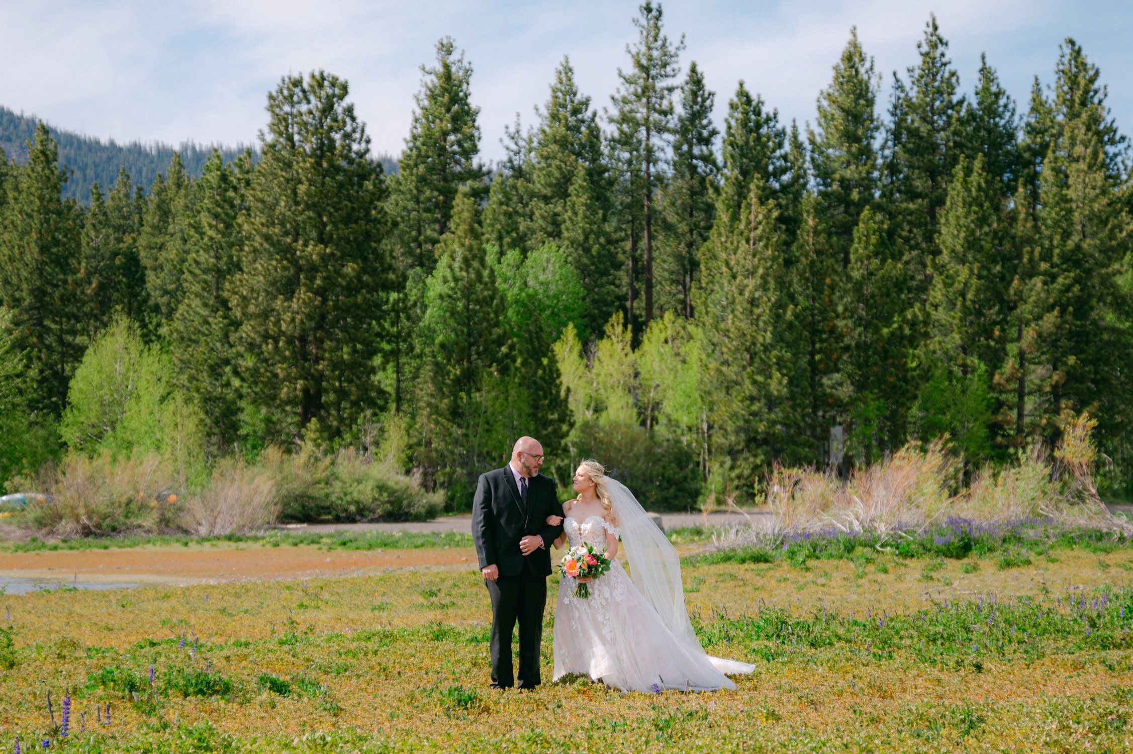Lake Tahoe elopement, photo of bride with her dad 