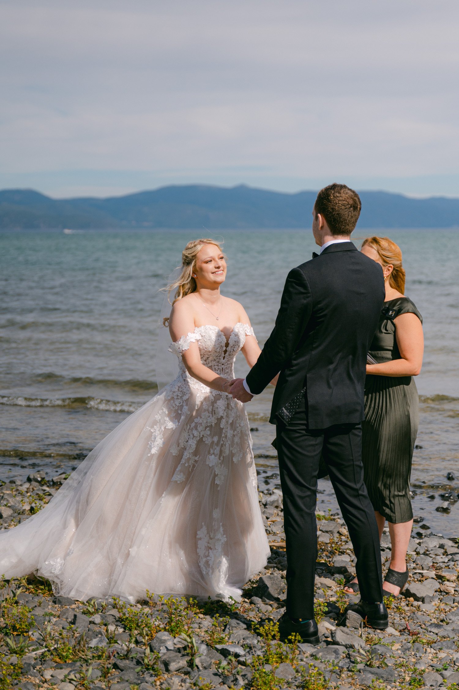 Lake Tahoe elopement, photo of bride during the ceremony