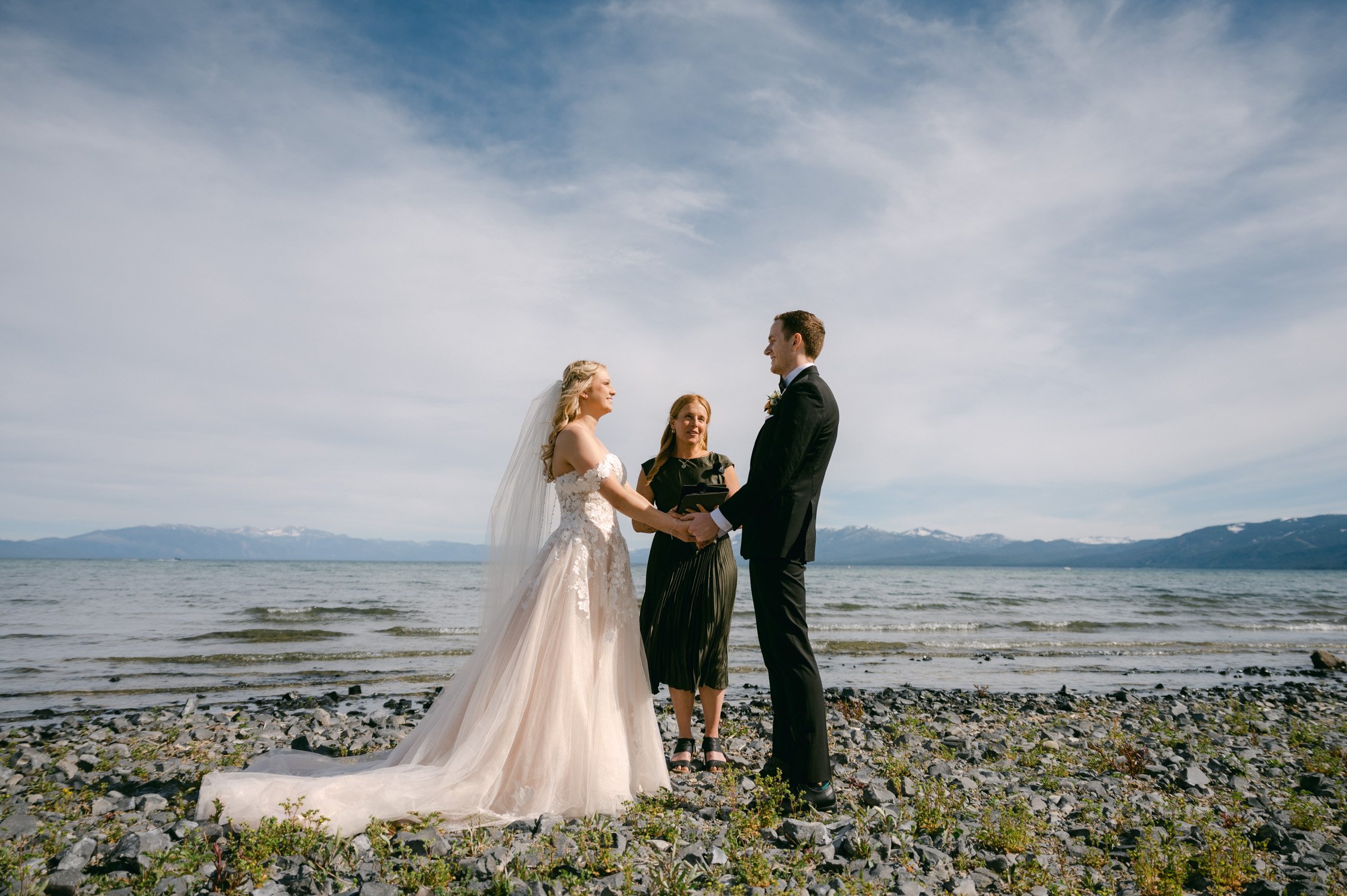Lake Tahoe elopement, photo of couple by the lake