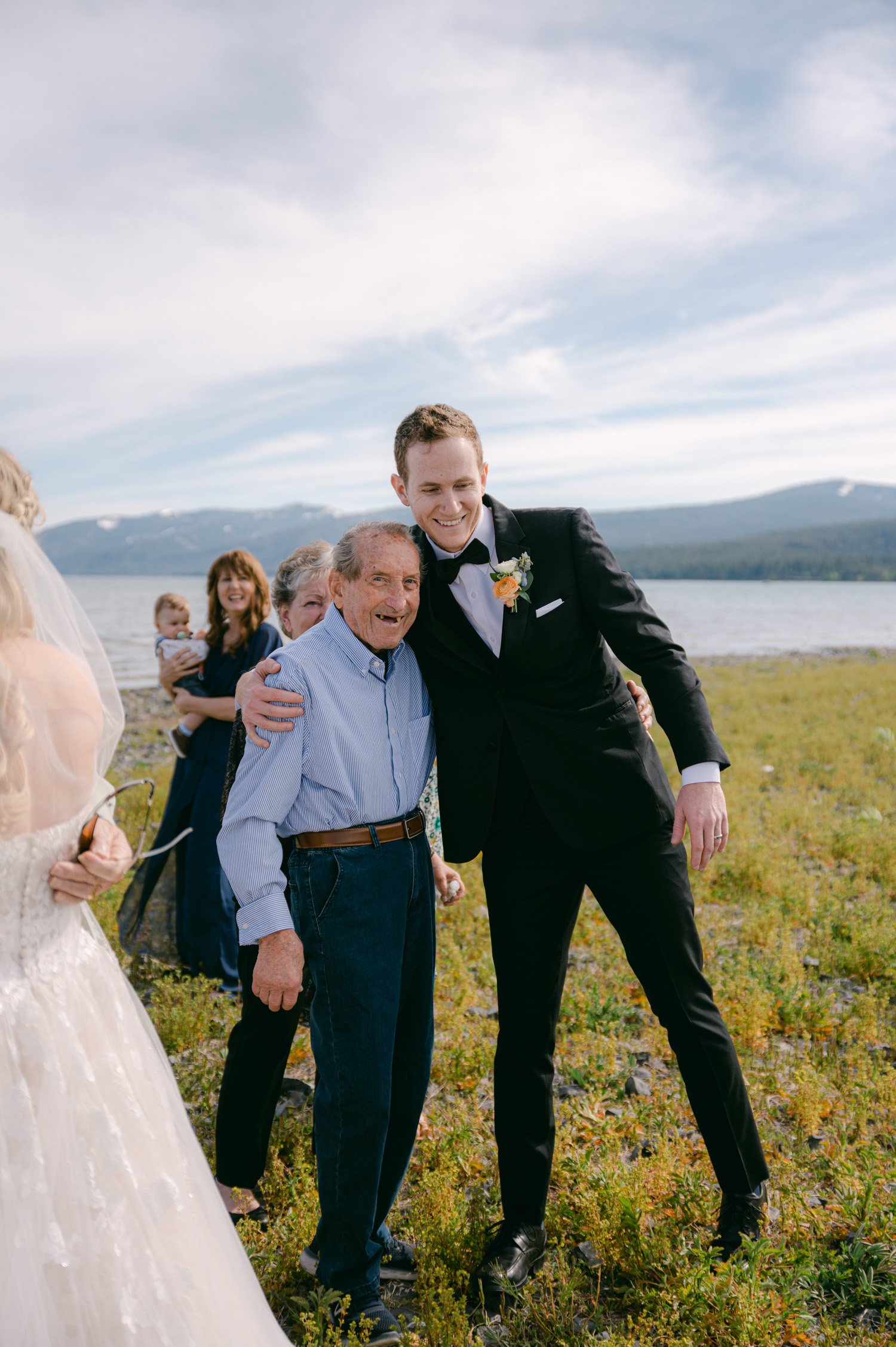 Lake Tahoe elopement photos, photo of groom and grandpa 