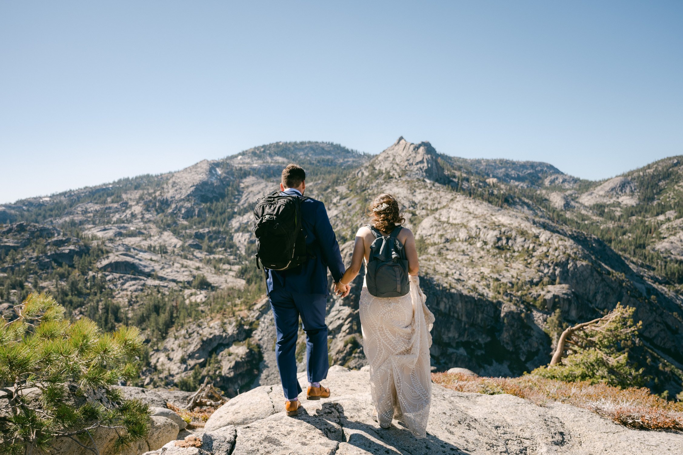 Adventure elopement in Lake Tahoe, photo of couple at desolation wilderness