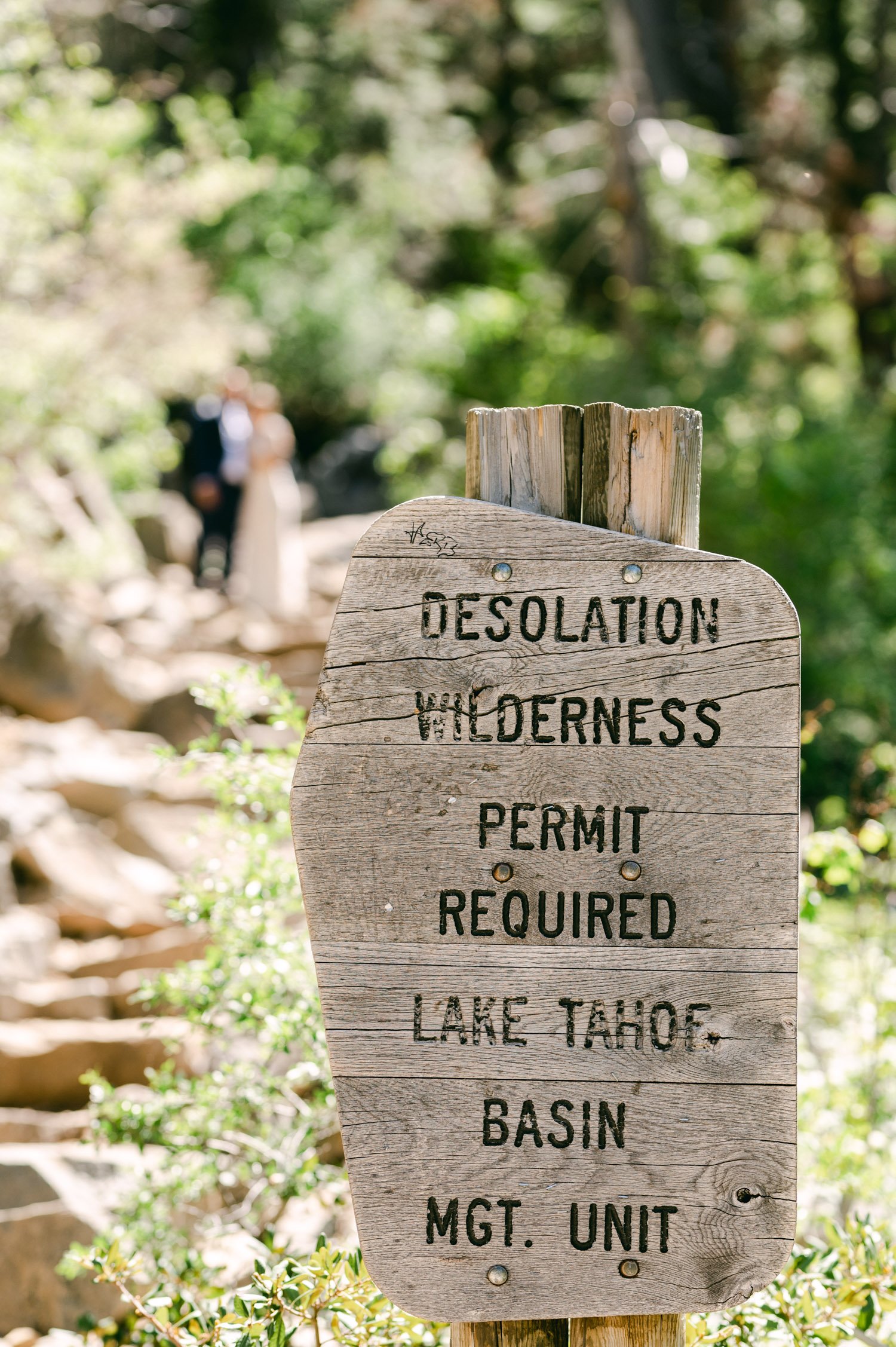 Adventure elopement in Lake Tahoe, photo of desolation wilderness sign