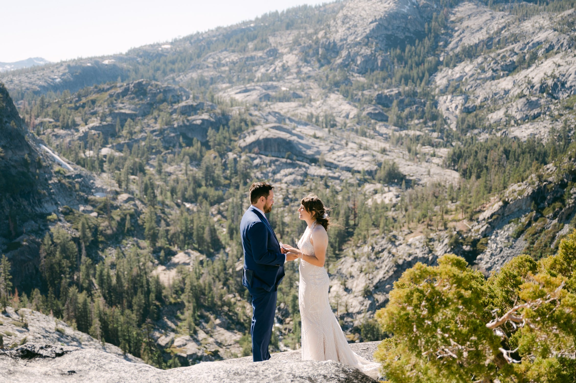 Adventure elopement in Lake Tahoe, photo of couple with a scenic backdrop 