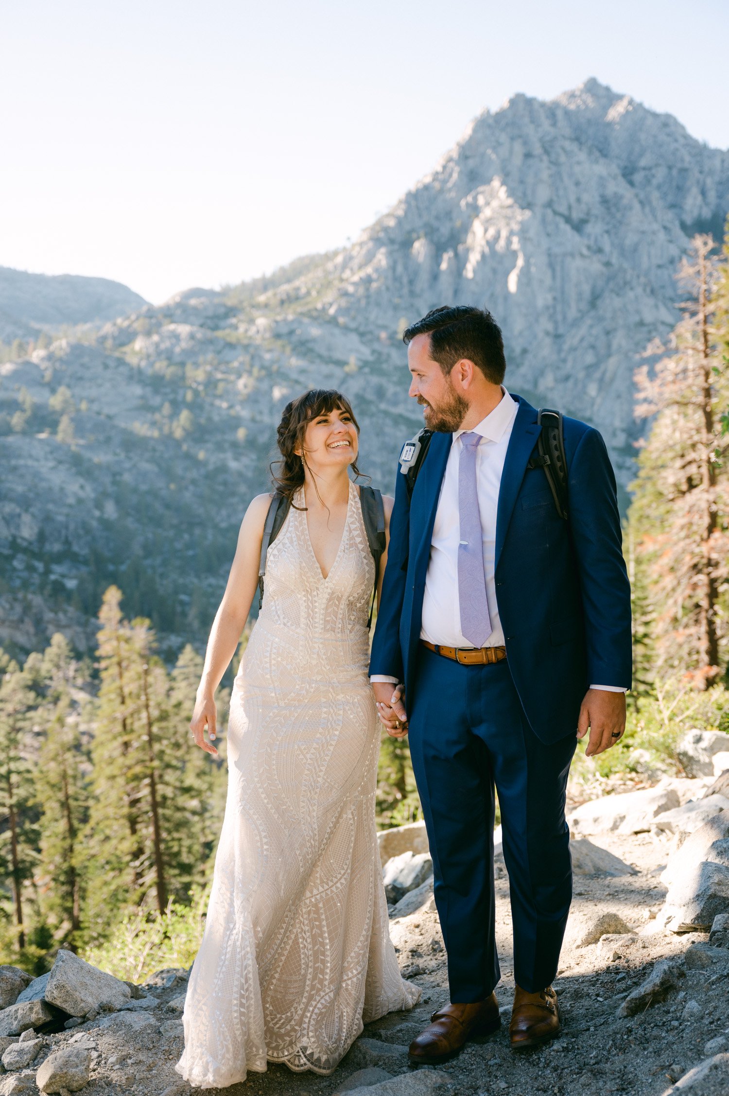 Adventure elopement in Lake Tahoe, photo of couple during golden hour