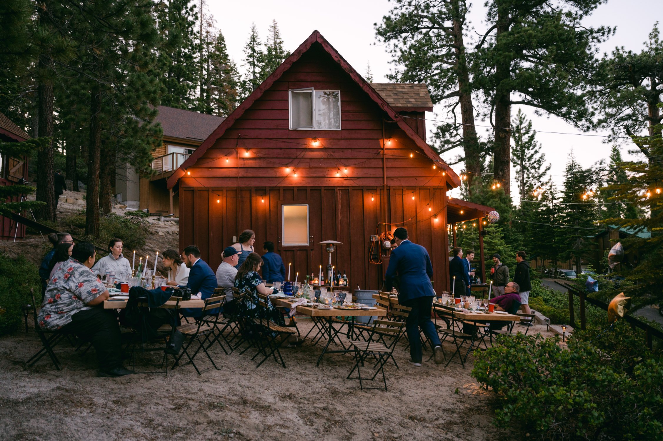 Adventure elopement in Lake Tahoe, photo of guests at the cabin