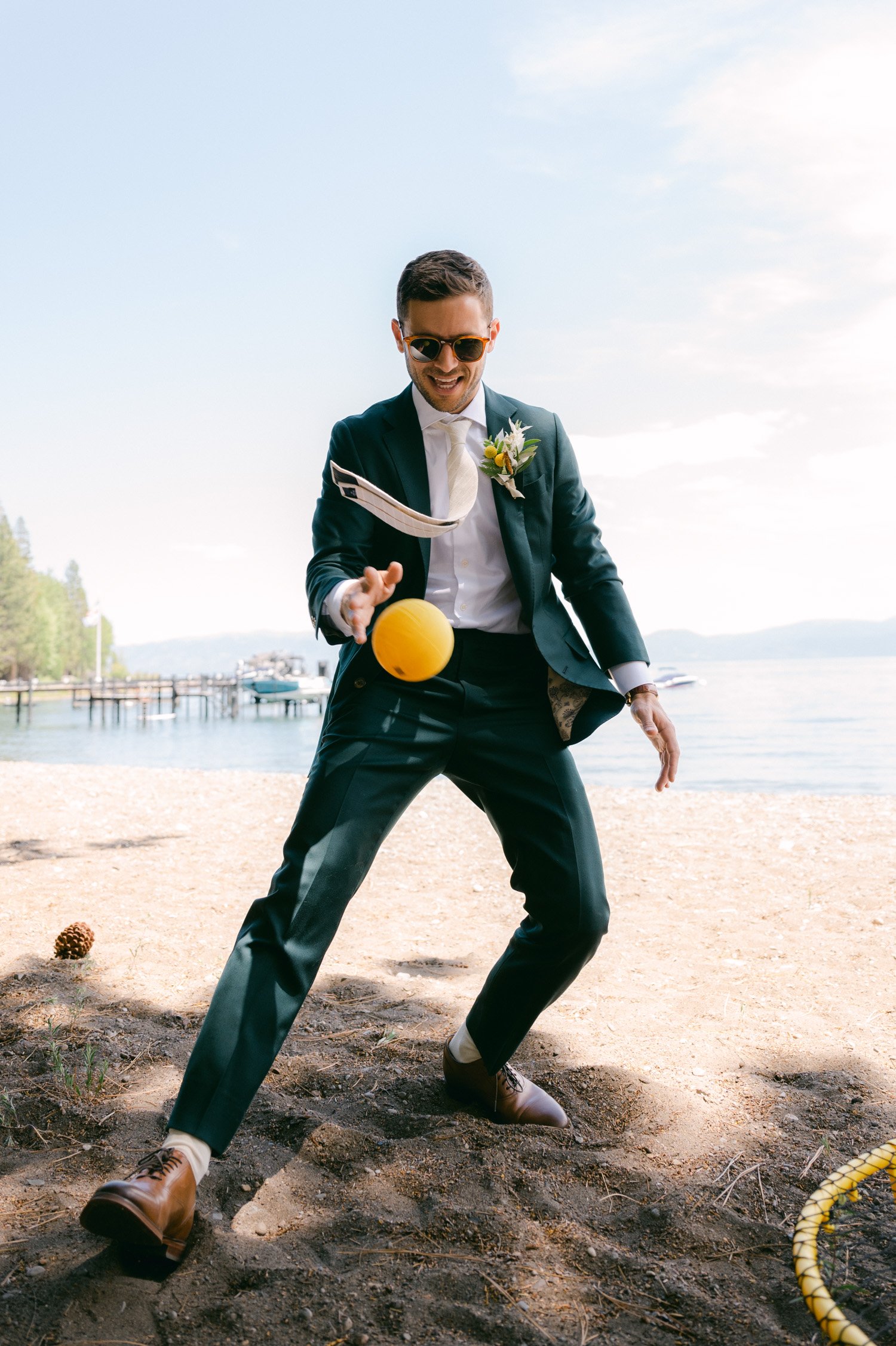 West Shore Private Estate Wedding, photo of groom playing pickle ball