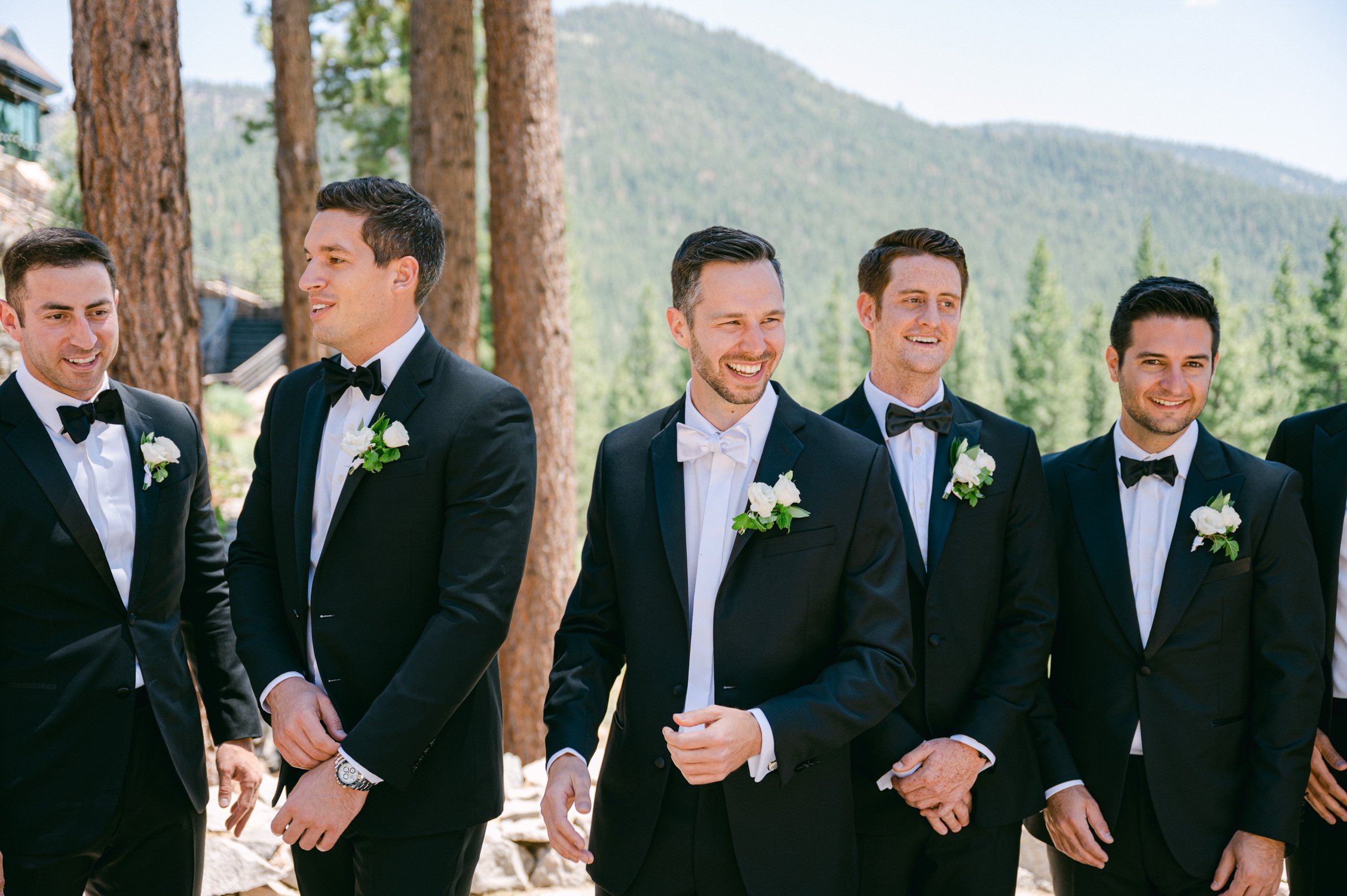 Martis Camp wedding photo of groom and groomsmen