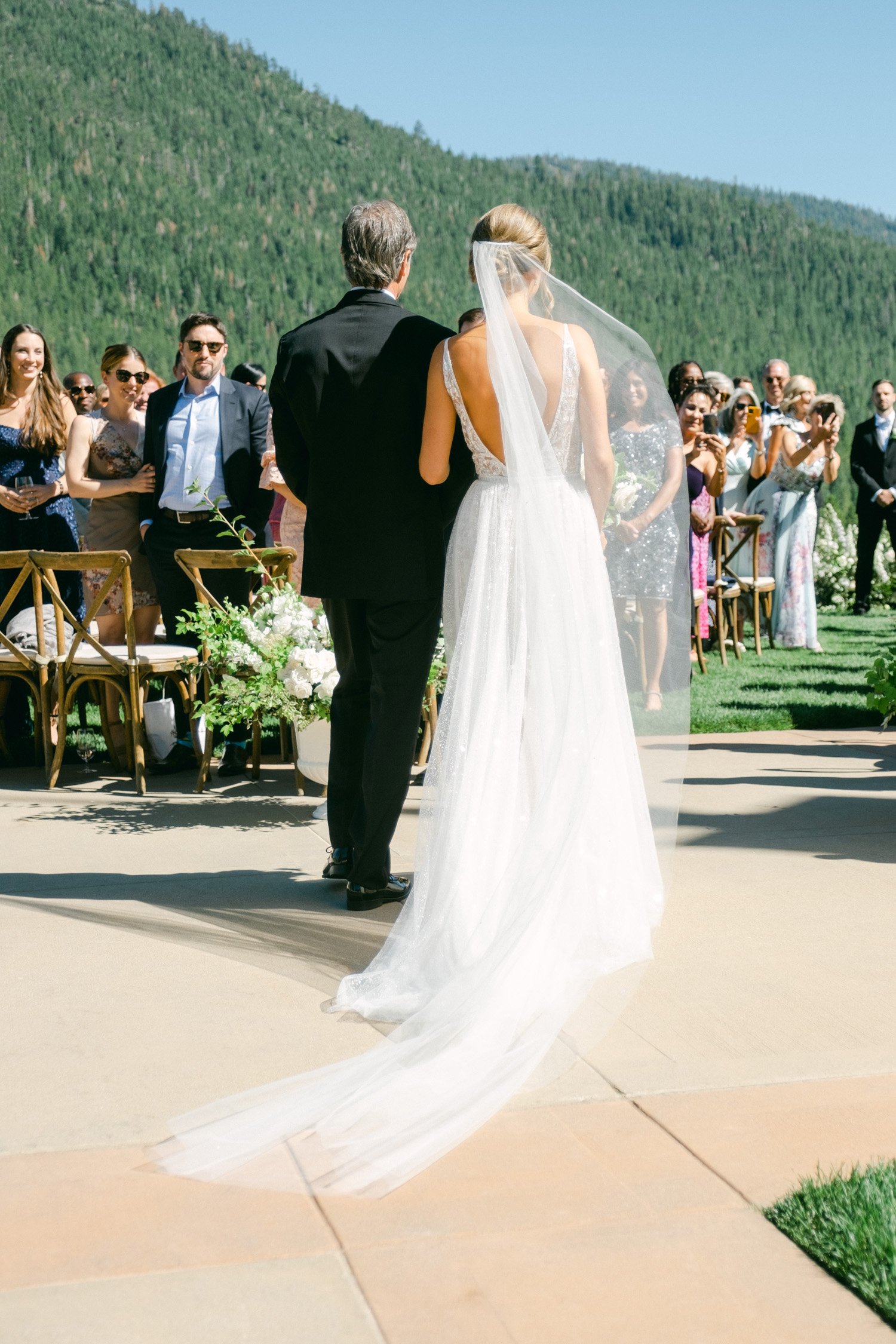 Martis Camp wedding, photo of the back of a Berta dress 