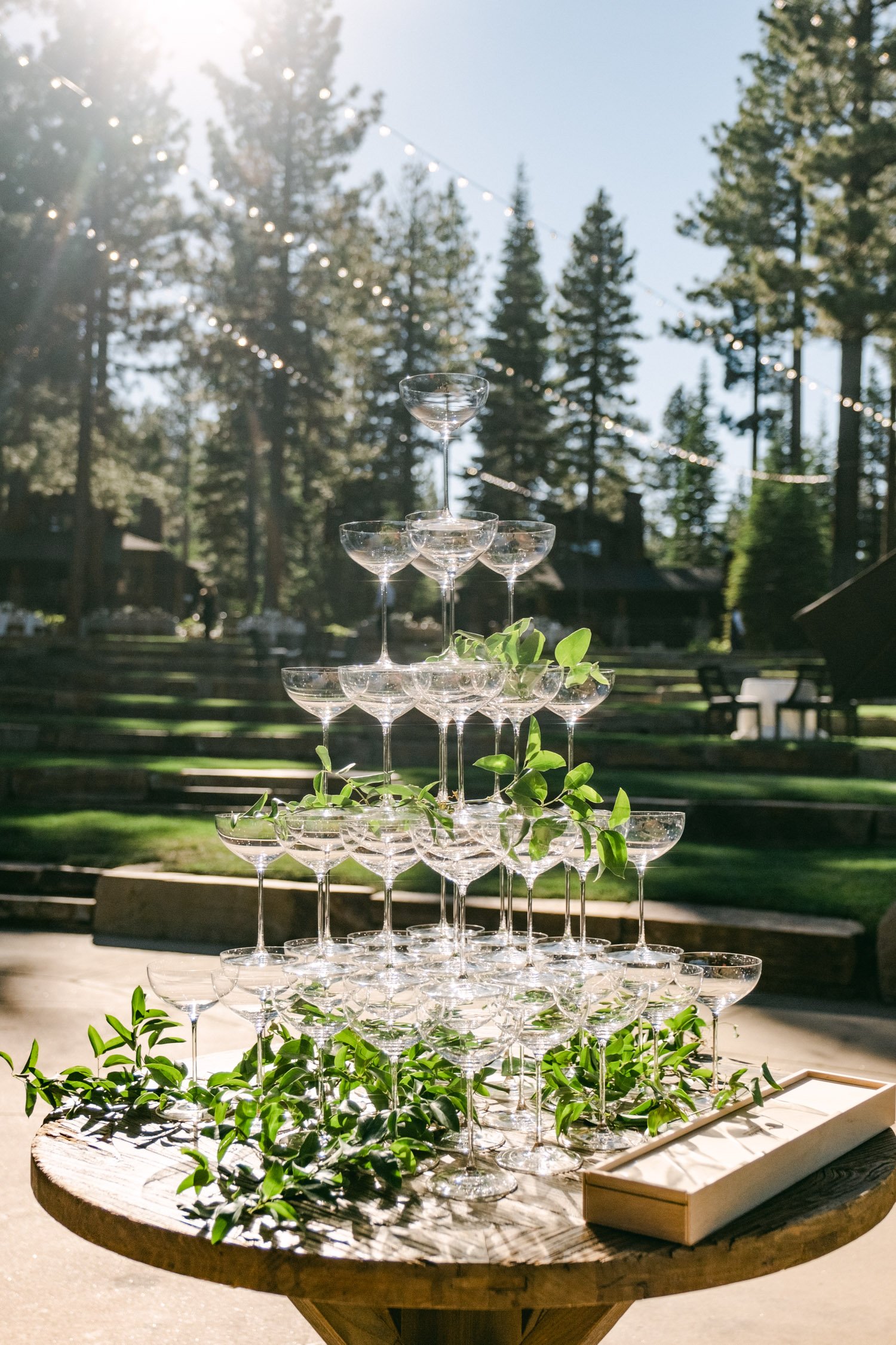 Martis Camp wedding, photo of a wedding champagne tower