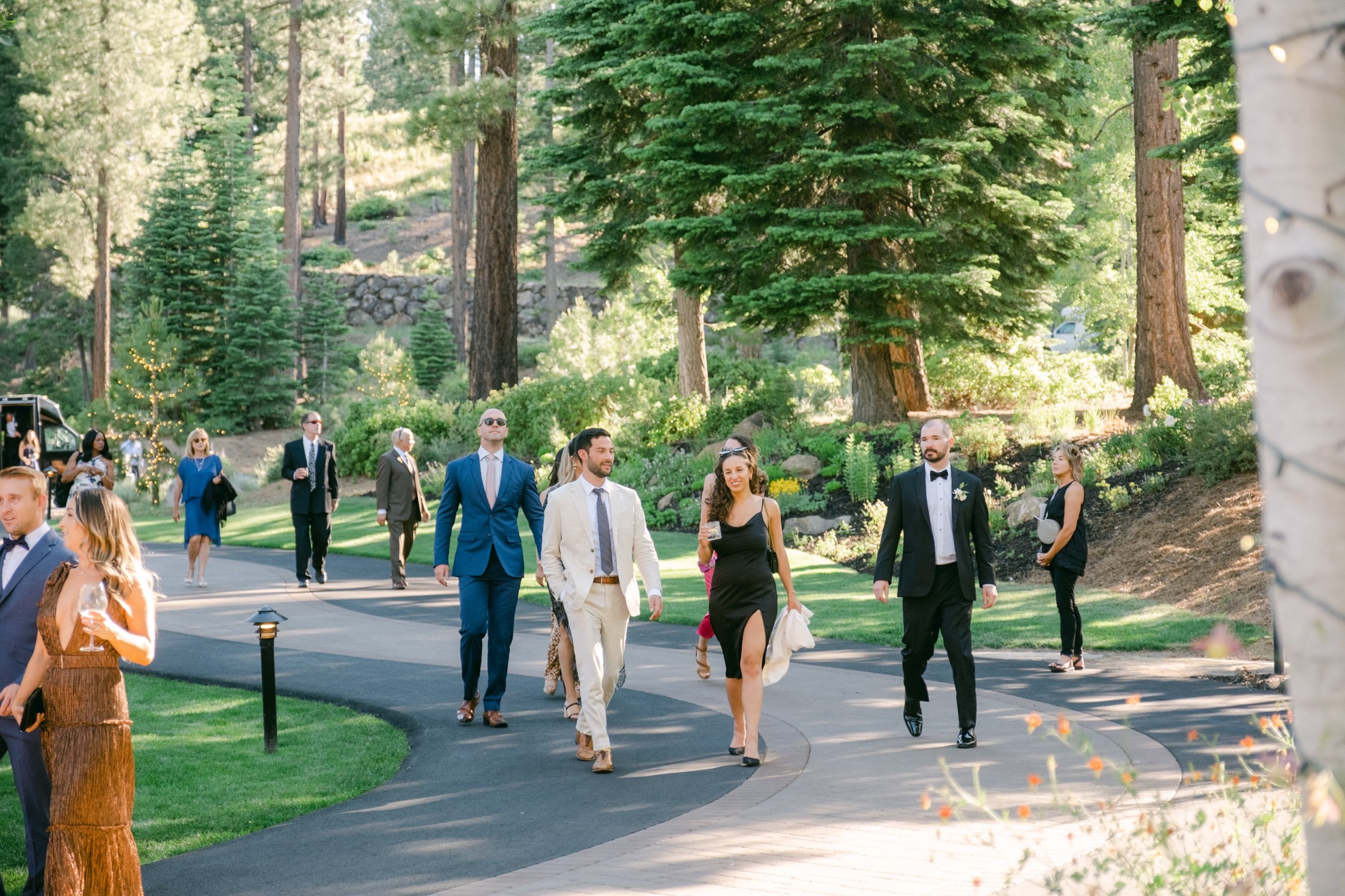 Martis Camp wedding, photo of guests entering cocktail hour