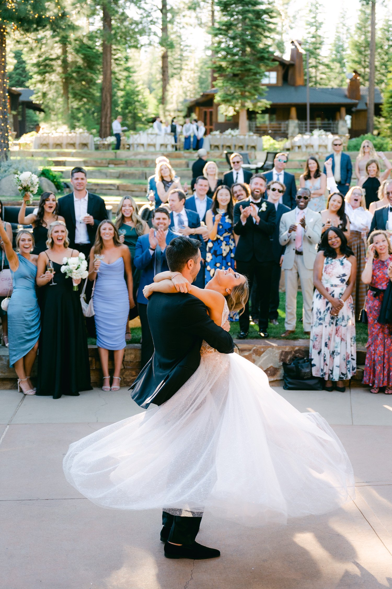 Martis Camp wedding, photo of couple having their first dance