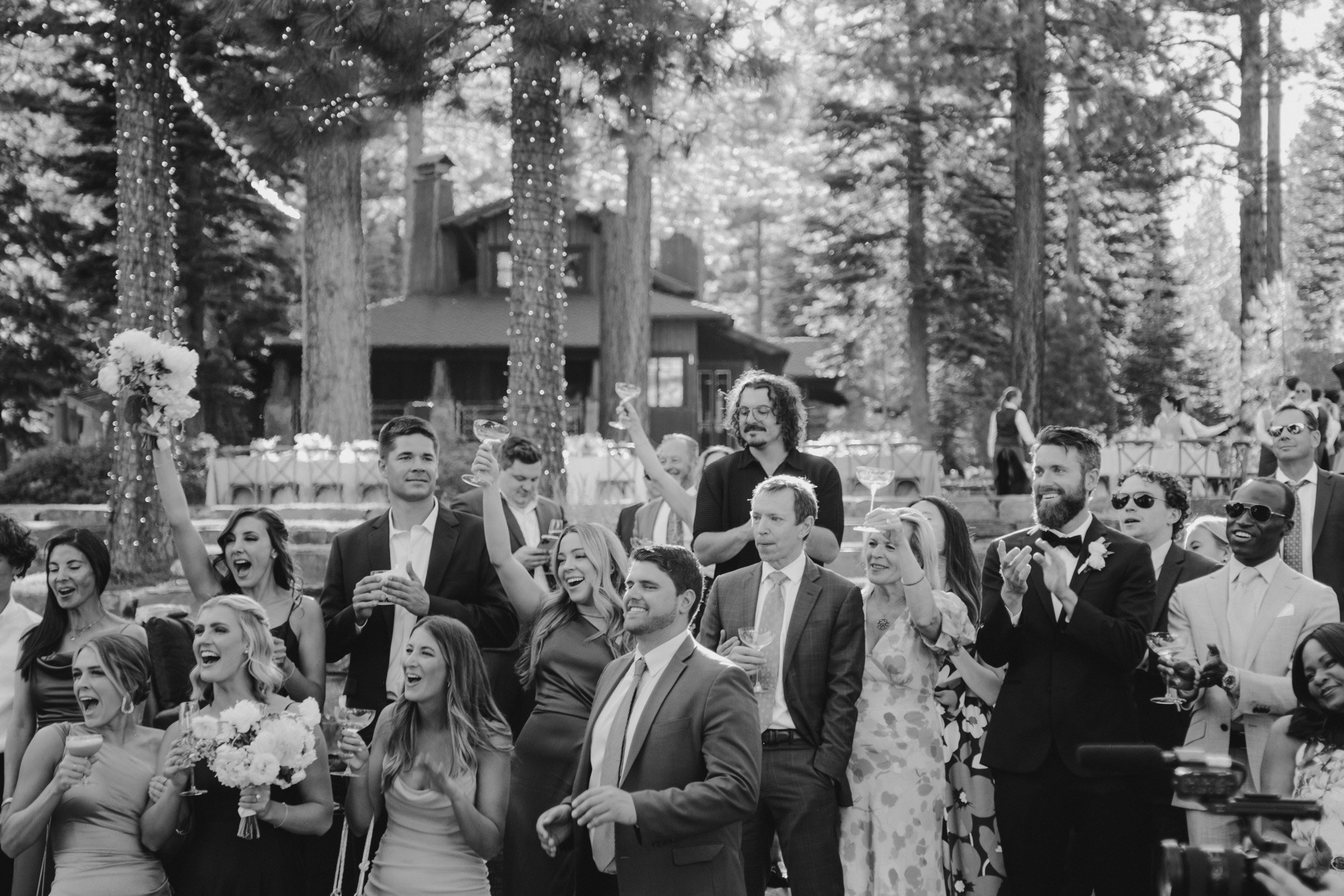 Martis Camp wedding photo of guests cheering the couple