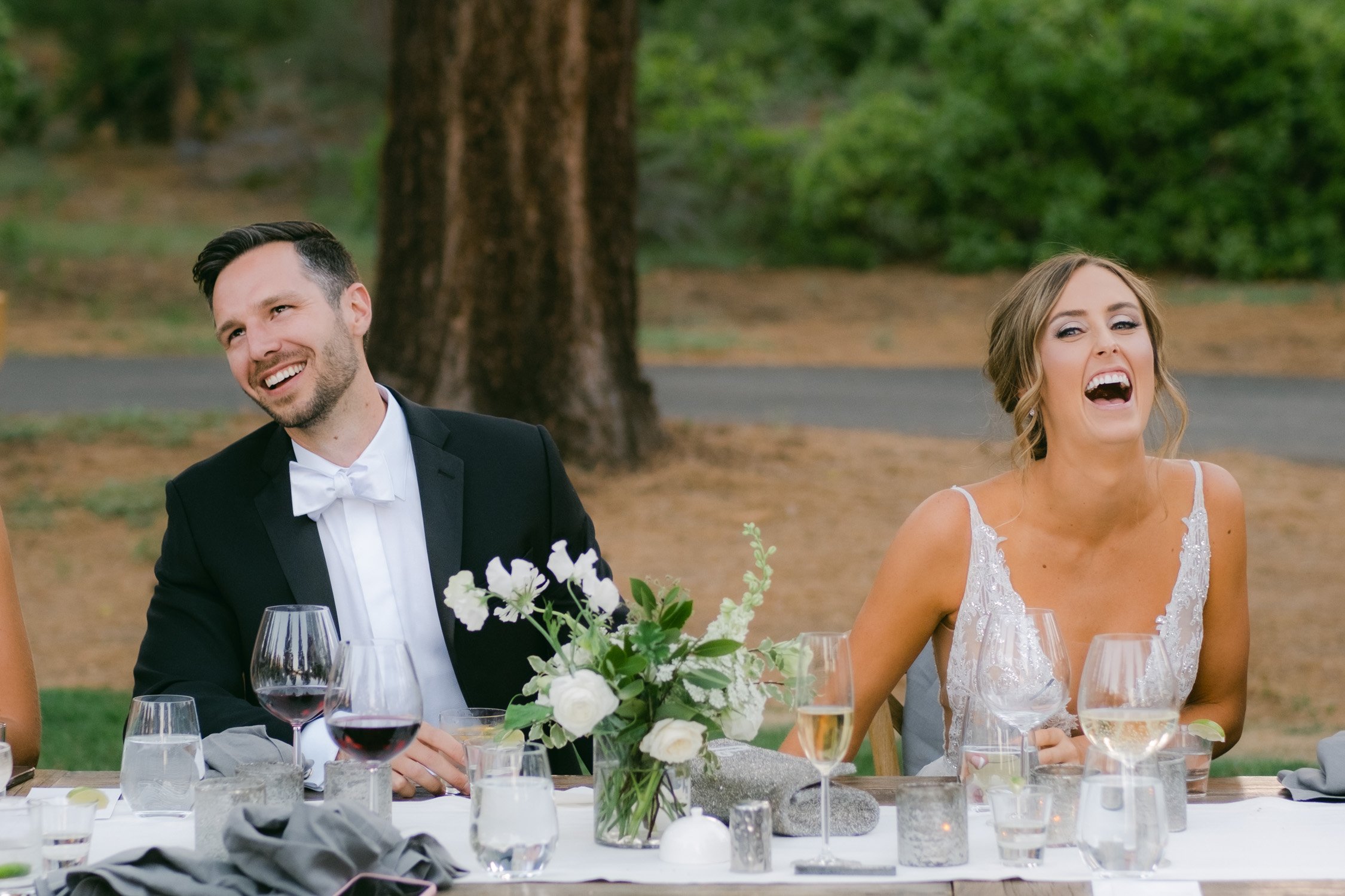 Martis Camp wedding photo of couple laughing during cocktail hour