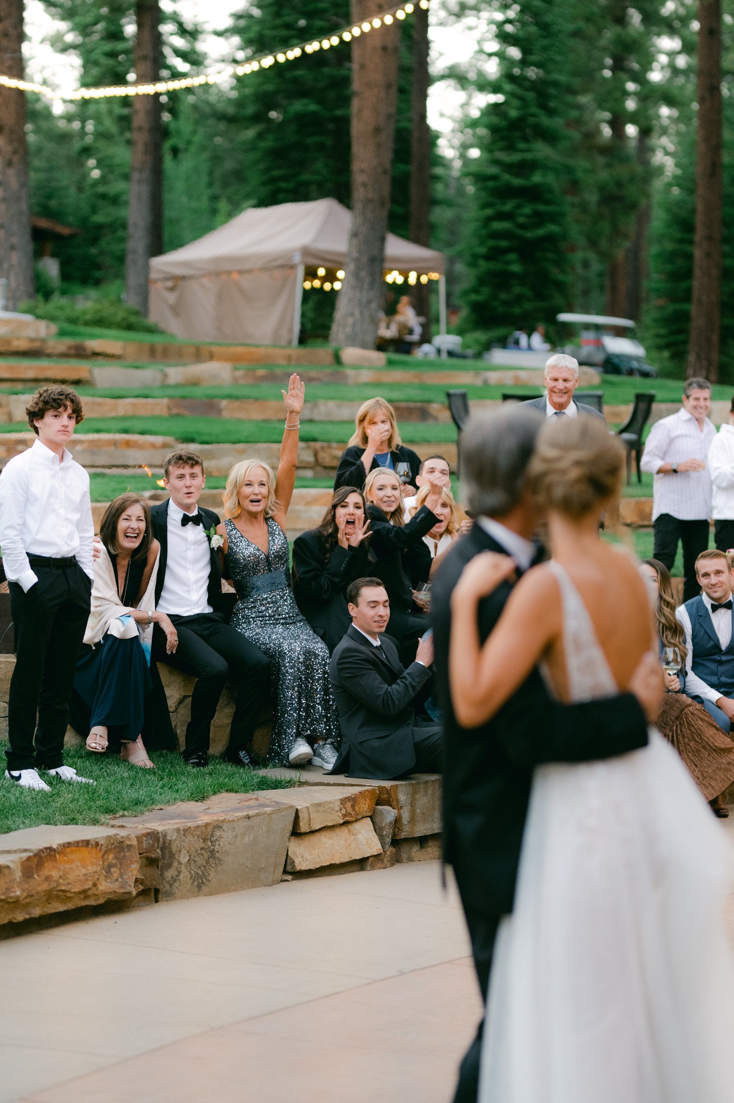 Martis Camp wedding photo of family cheering 