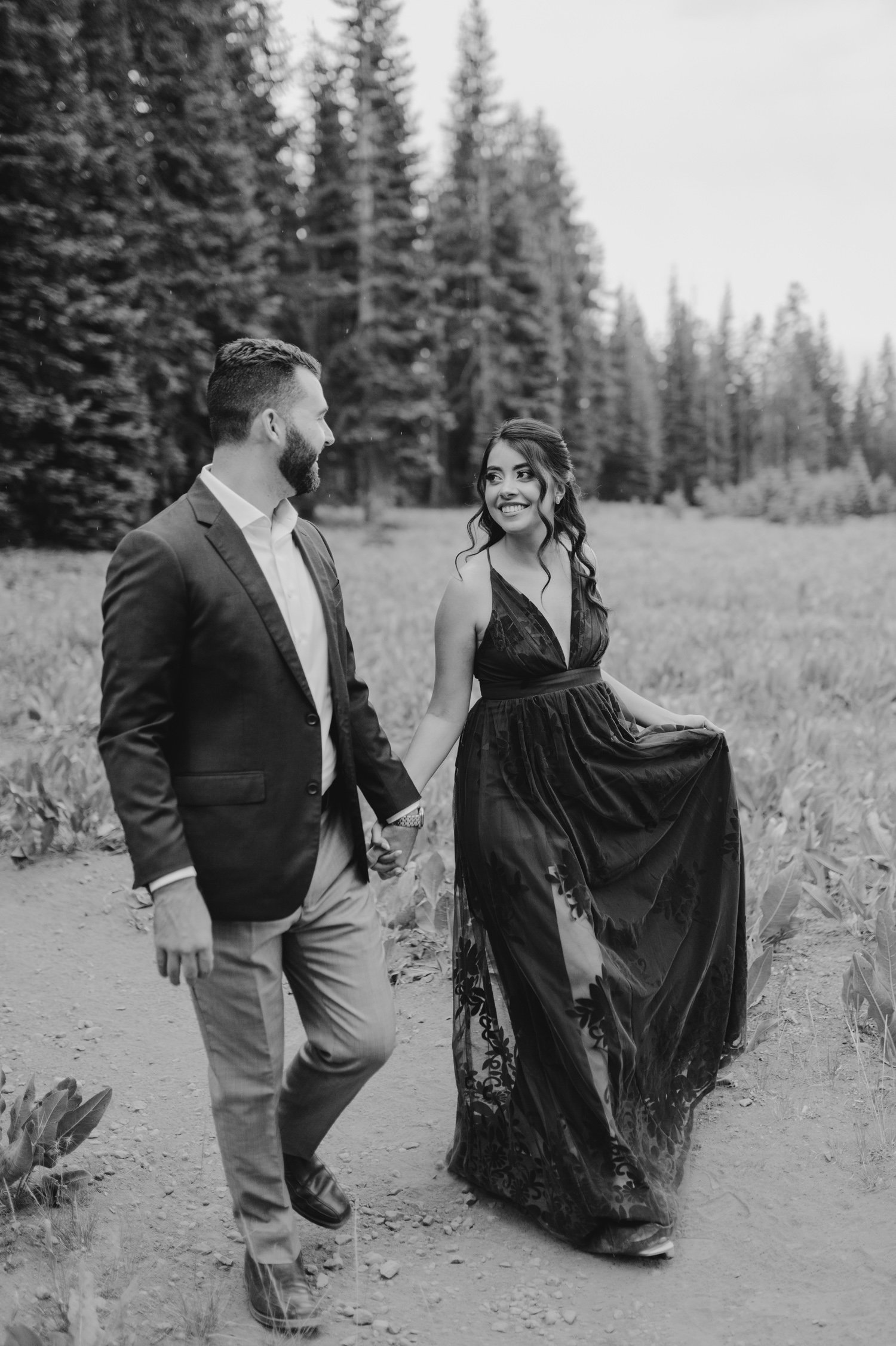 Lake Tahoe Engagement photos, photo of couple walking on a trail