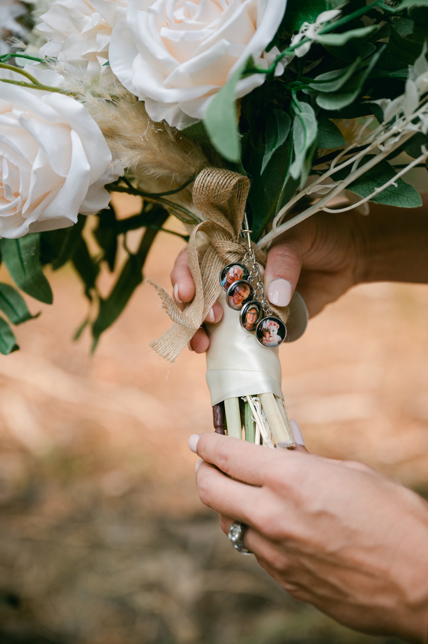 Lake Tahoe Yacht wedding, photo of charms on a bouquet 