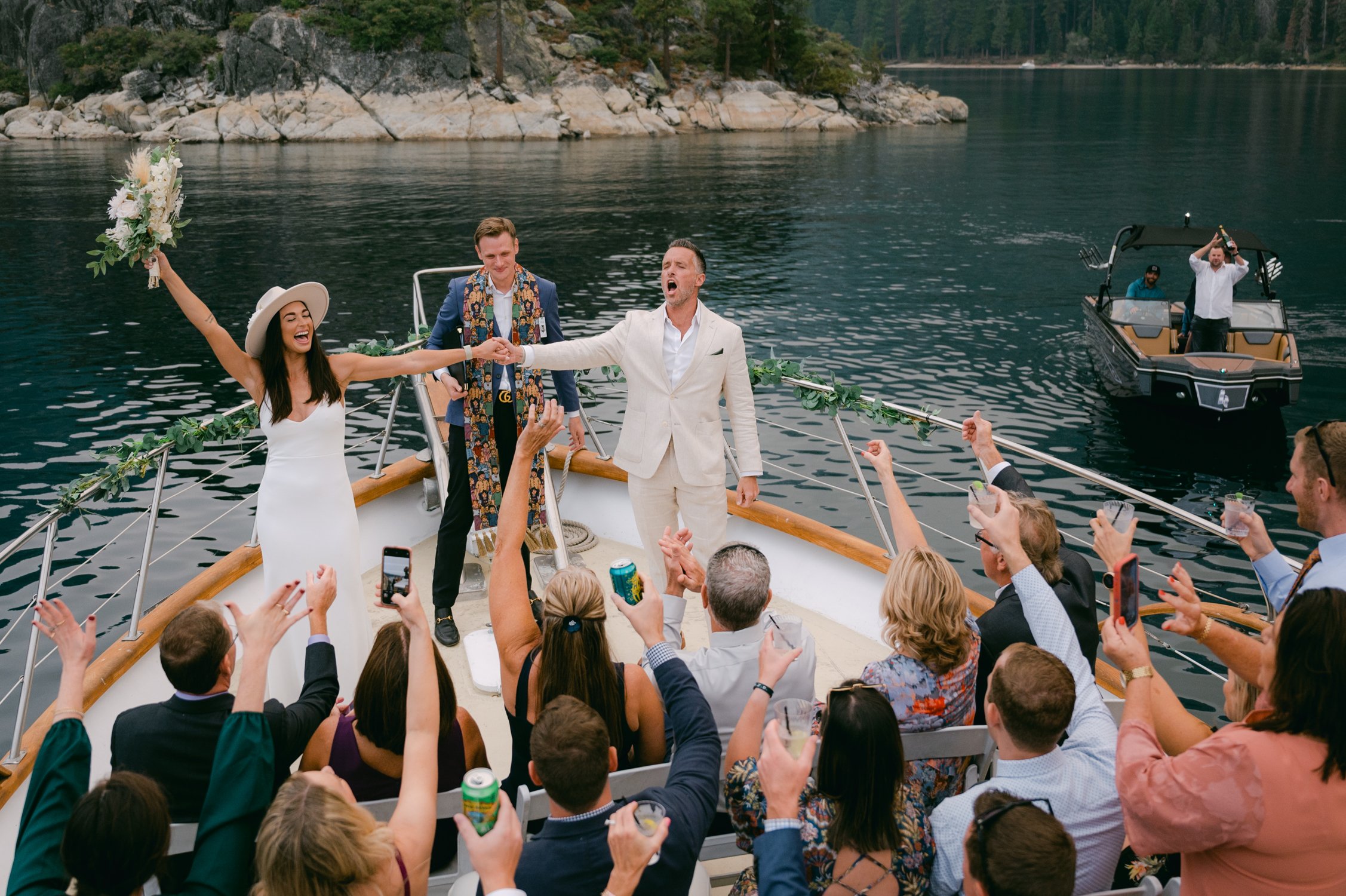 Lake Tahoe Yacht wedding, with a ceremony in front of Emerald Bay