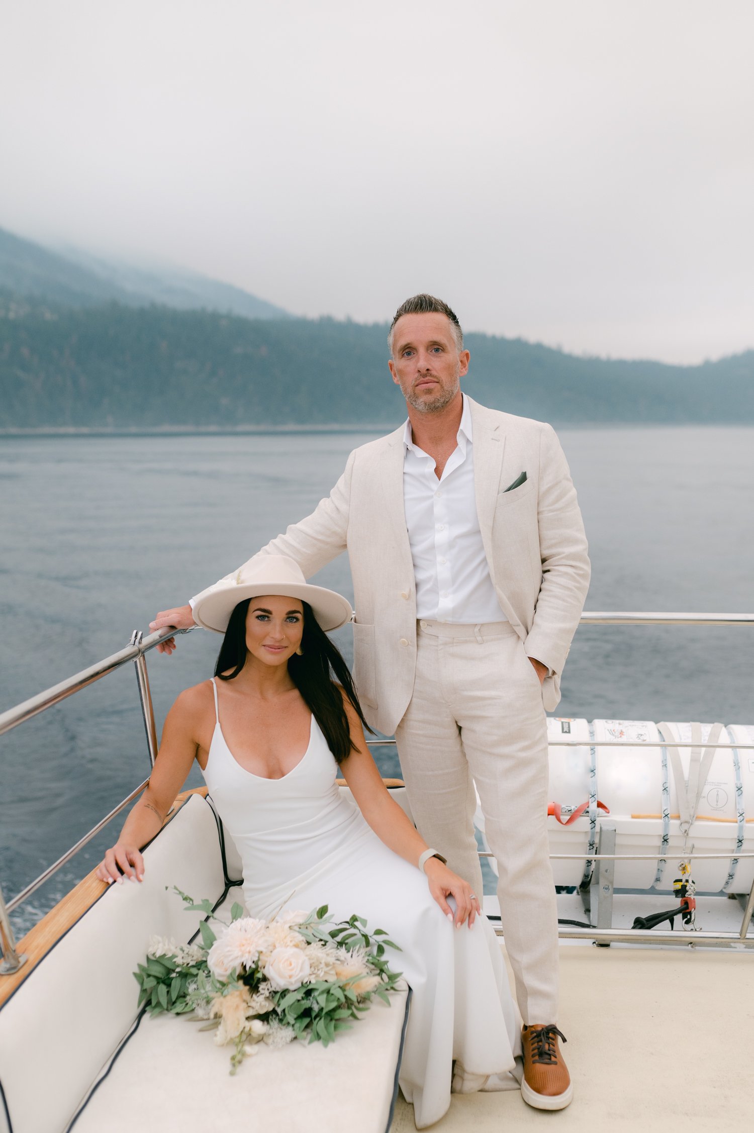 Lake Tahoe Yacht wedding, photo of couple on the boat