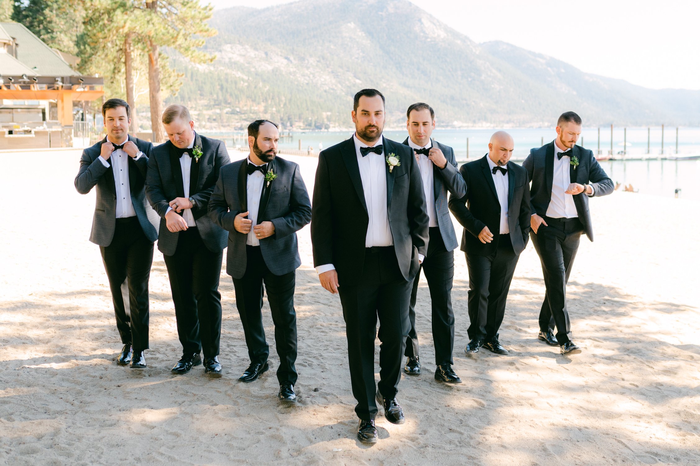Hyatt Lake Tahoe wedding, photo of groom with groomsmen