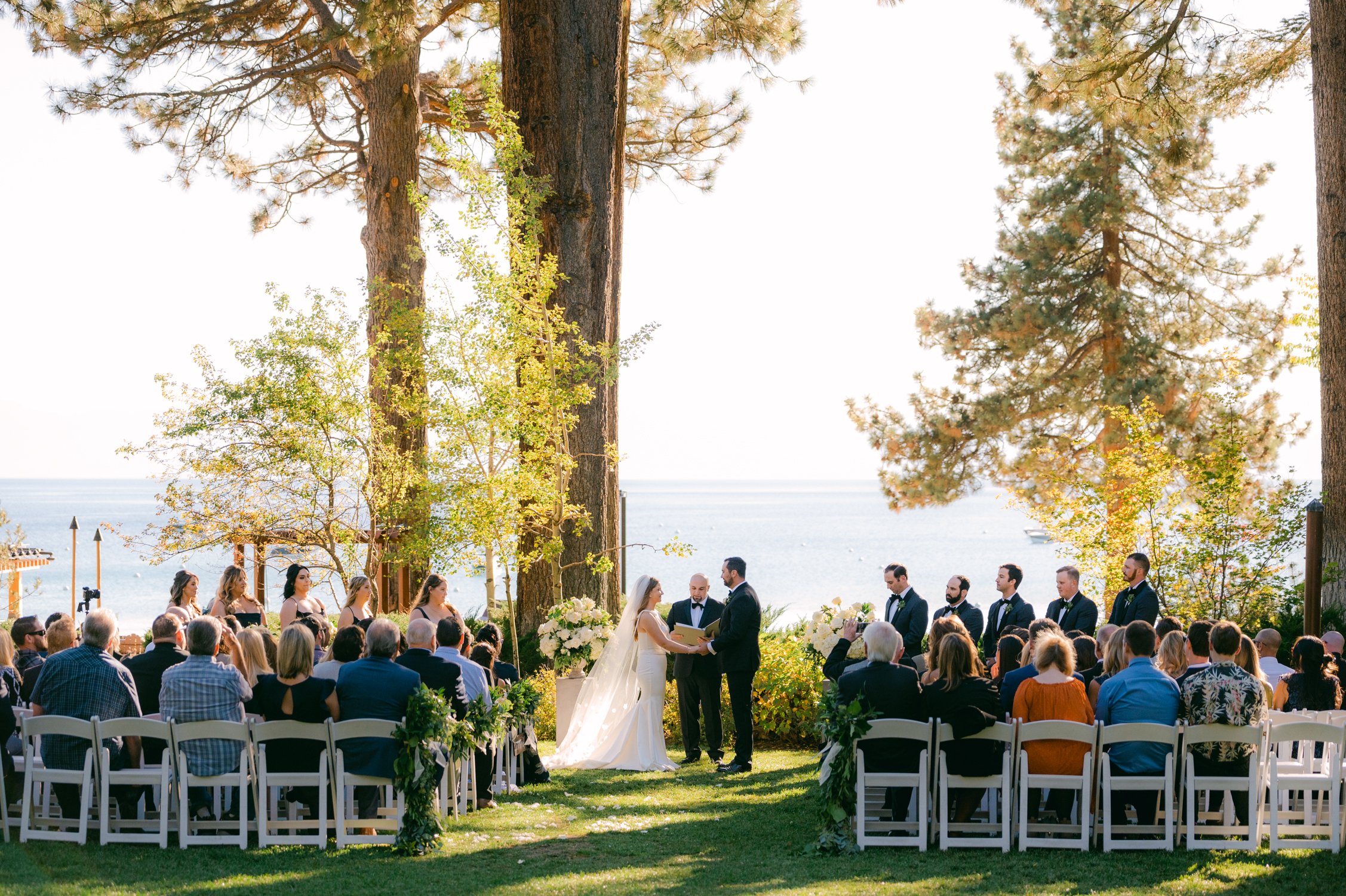 Hyatt Lake Tahoe wedding, photo of outdoor ceremony with the lake in the background