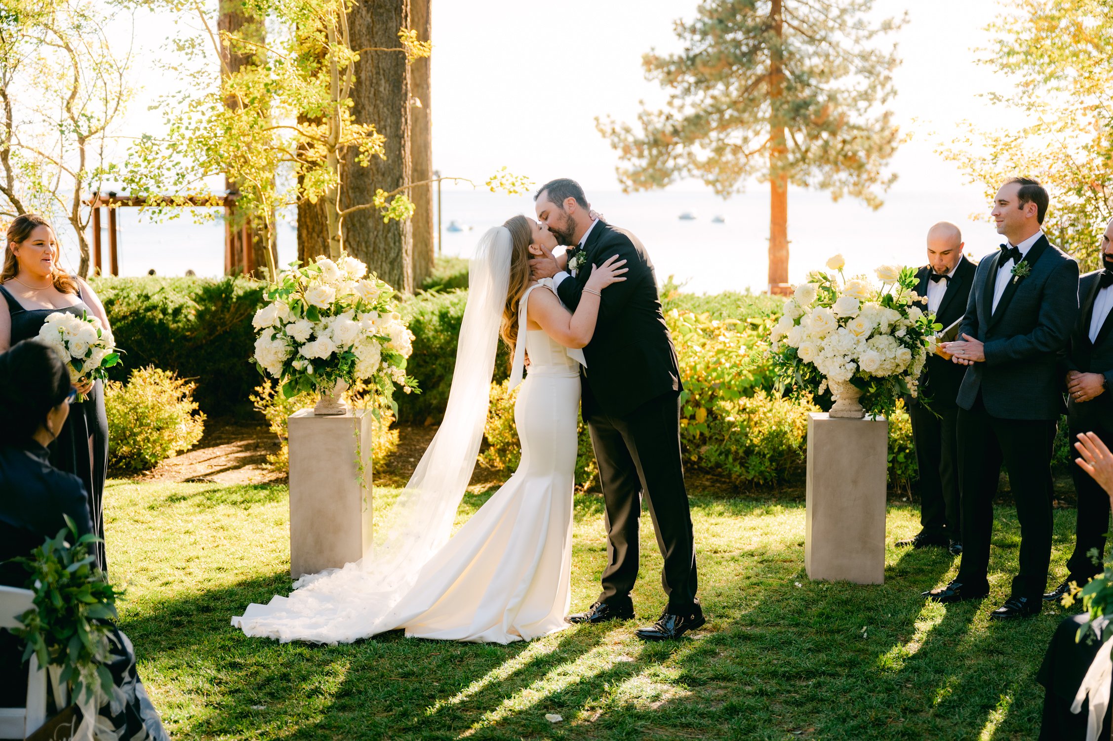 Hyatt Lake Tahoe wedding, photo of couple during their first kiss