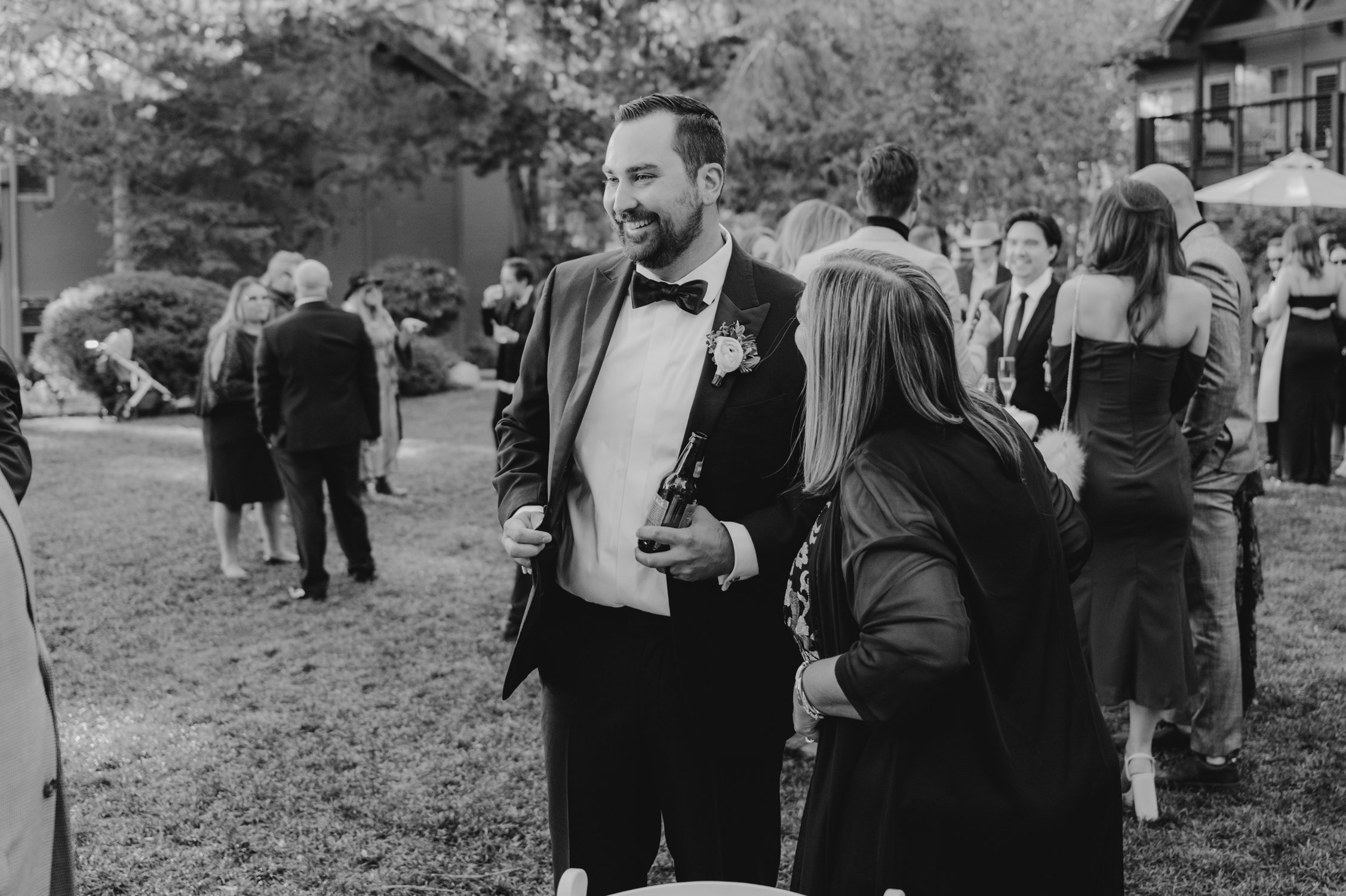 Hyatt Lake Tahoe wedding, photo of groom during cocktail hour
