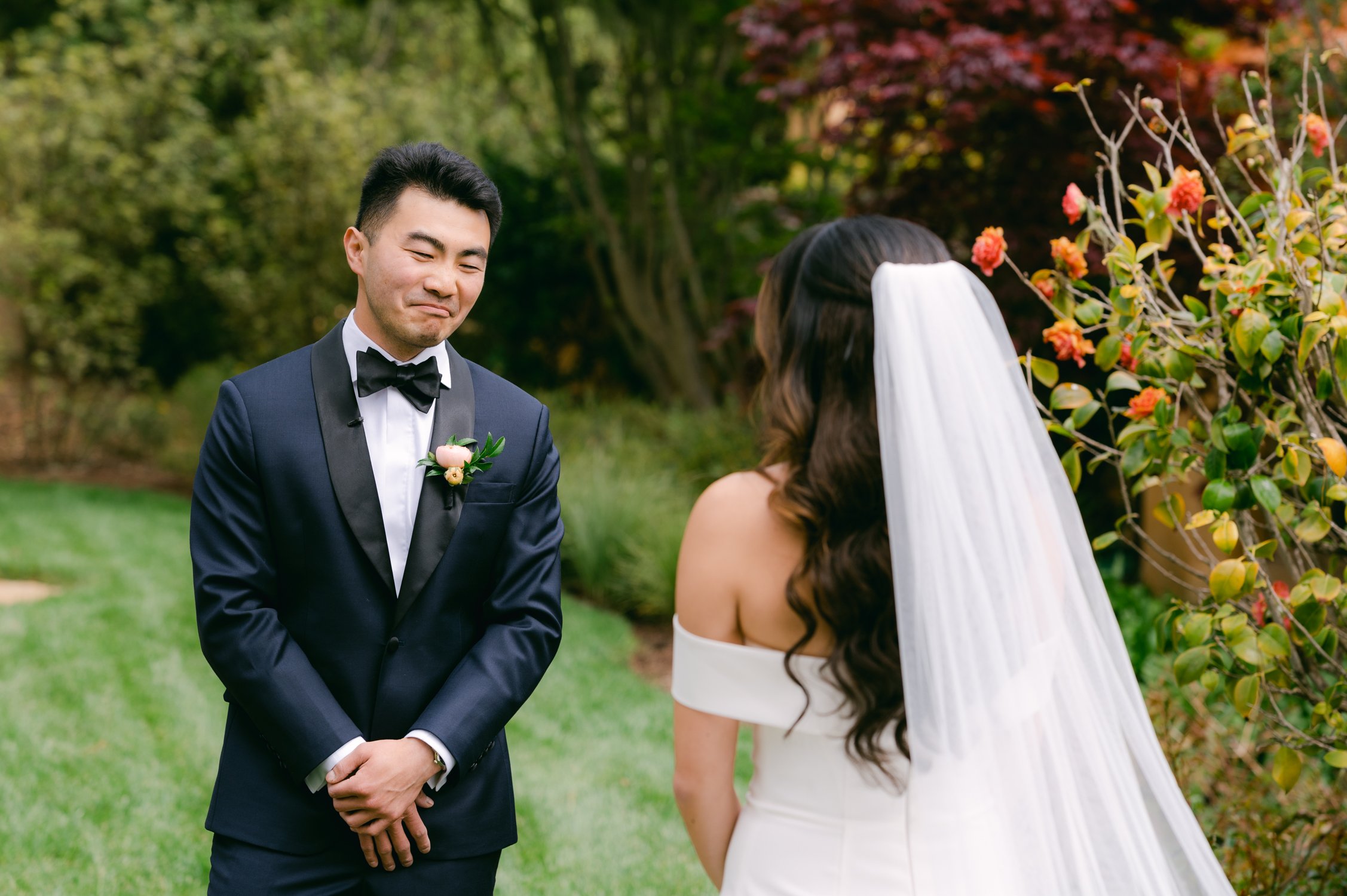 Pebble Beach Resort wedding, photo of groom's reaction during the first-look