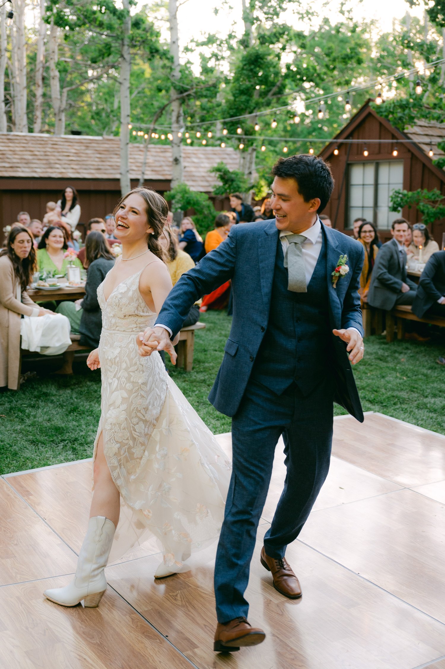 Desolation wilderness hotel wedding, photo of newlywed couple dancing to their favorite song