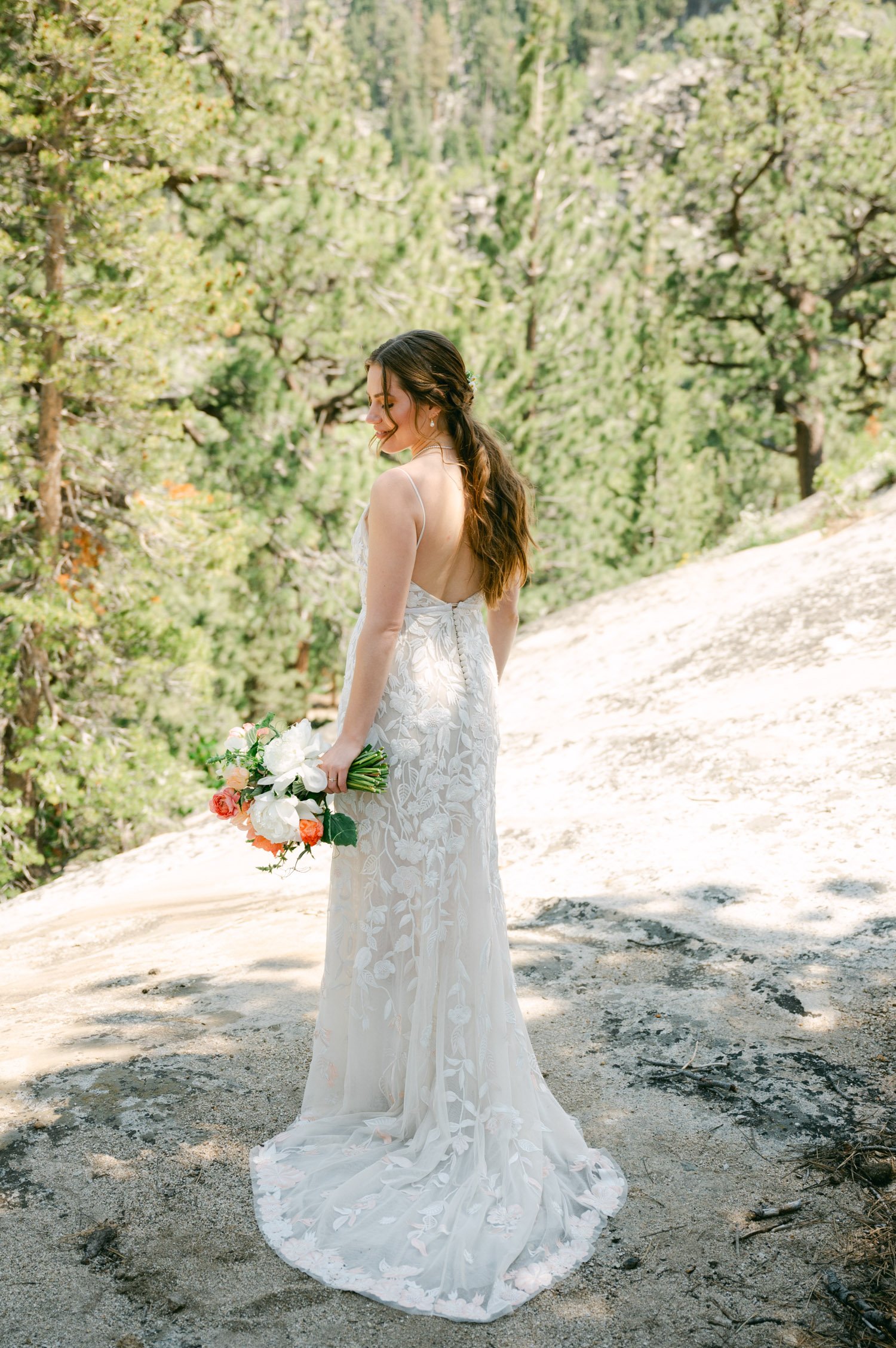 Desolation wilderness hotel wedding, photo of bride on a mountain in california  