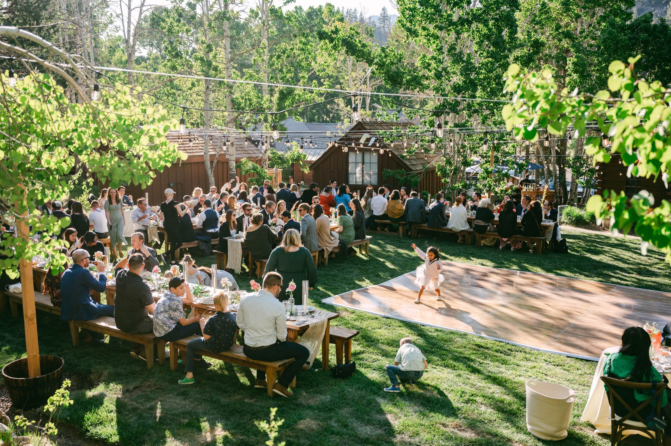 Desolation wilderness hotel wedding, photo of an outdoor reception in the forest