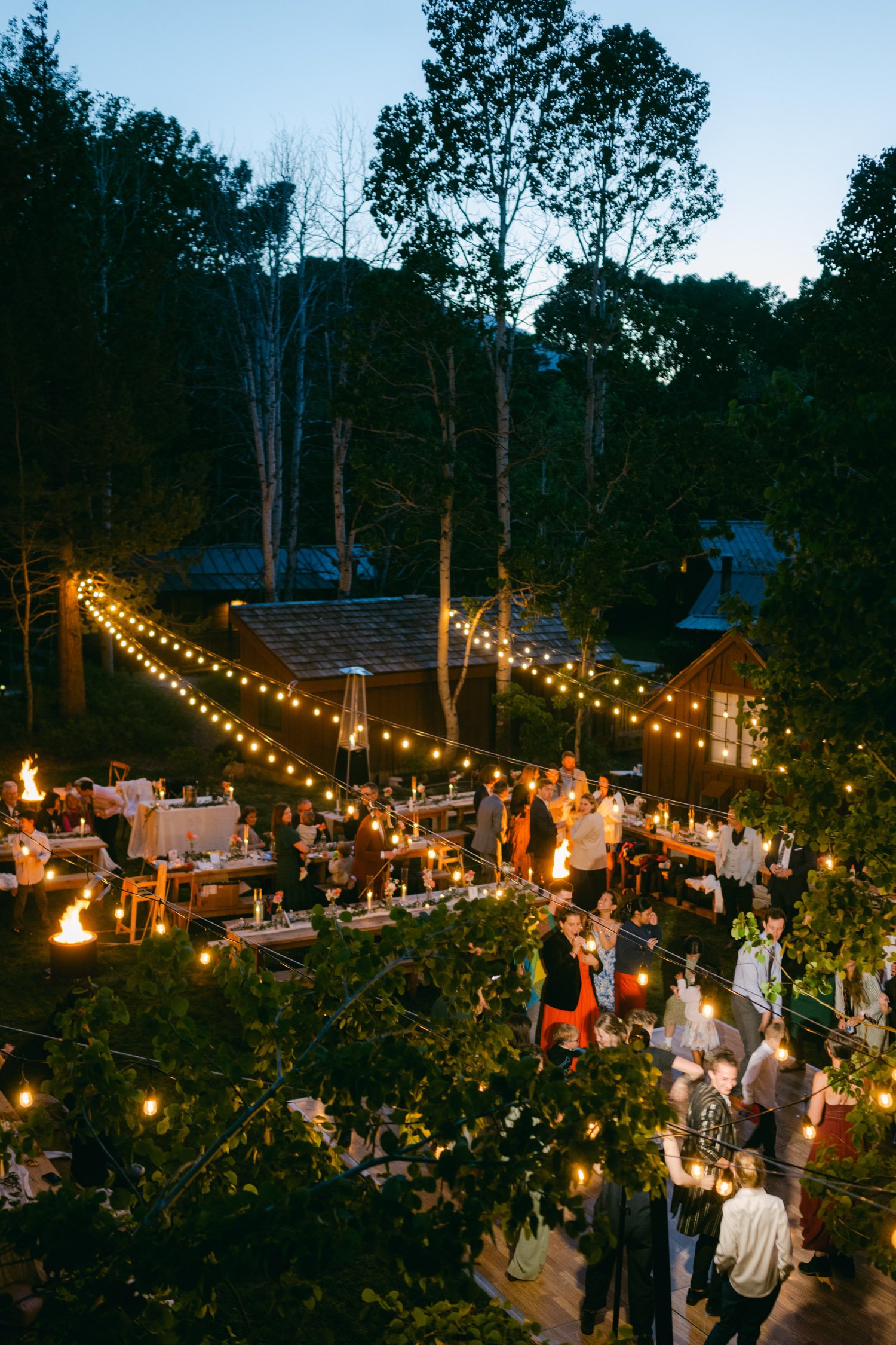 Desolation wilderness hotel wedding, photo of outdoor reception with twinkle lights