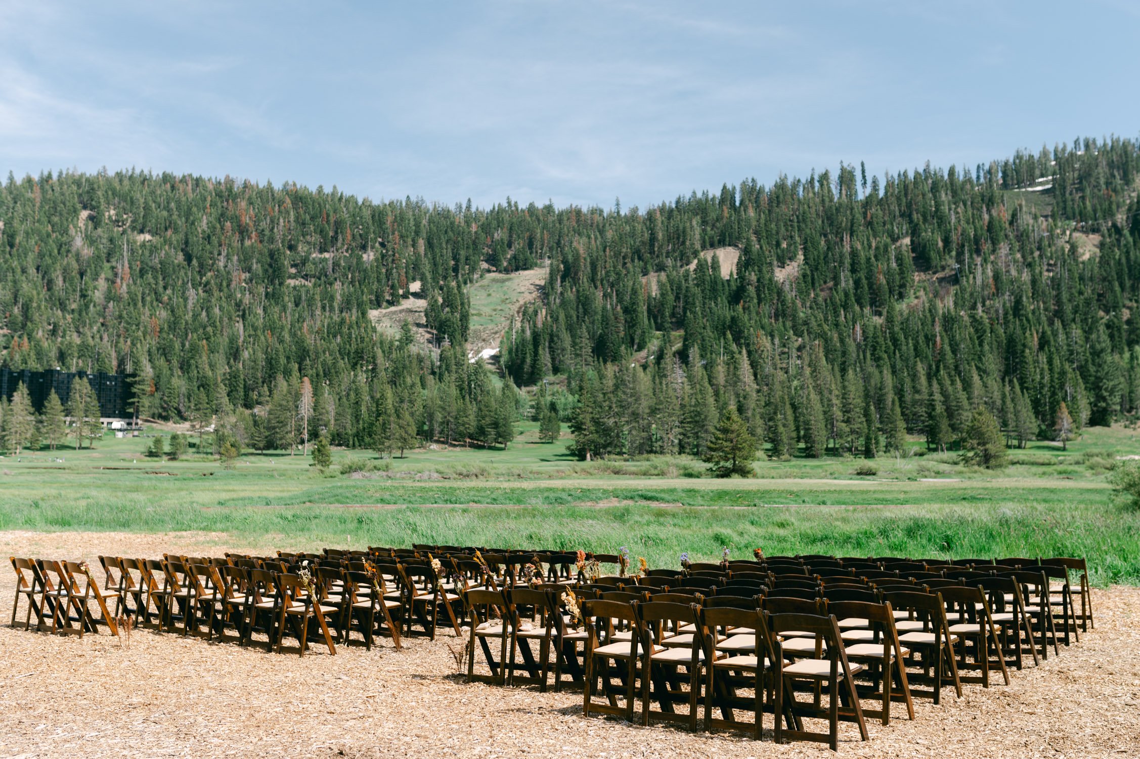 olympic valley stables wedding, photo of the wedding ceremony chairs by the valley