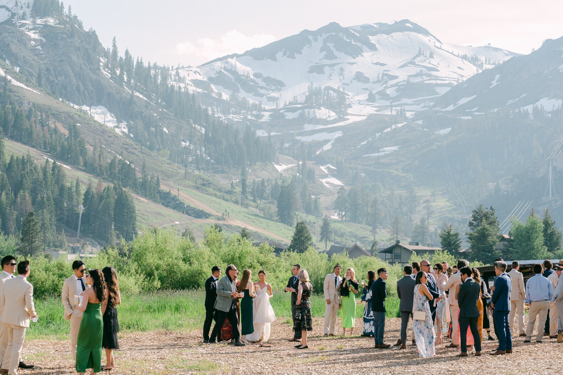 olympic valley stables wedding, photo of the guests mingling after the ceremony