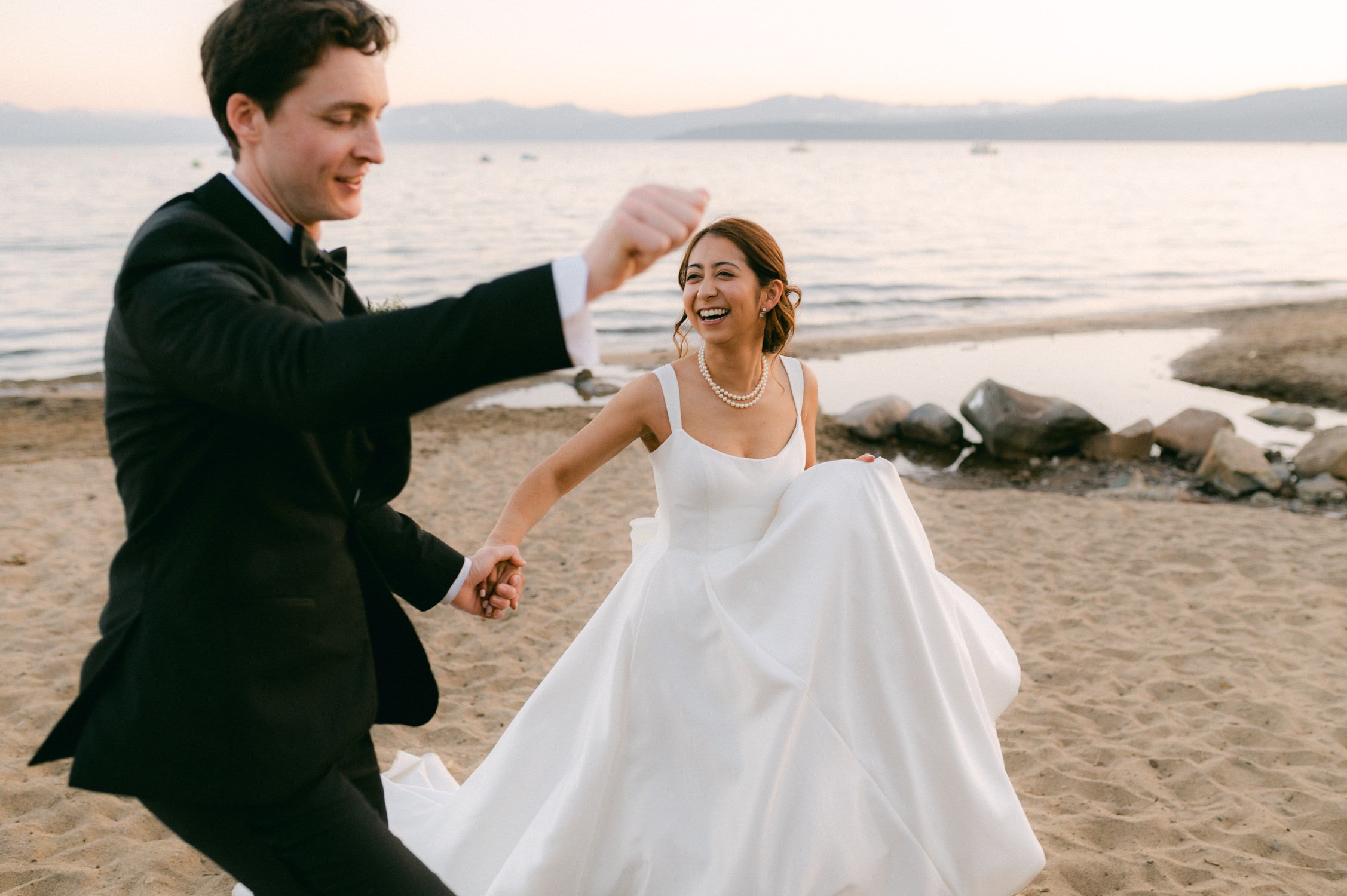 tahoe event center - lake tahoe wedding, photo of the newly wed couple during their sunset session