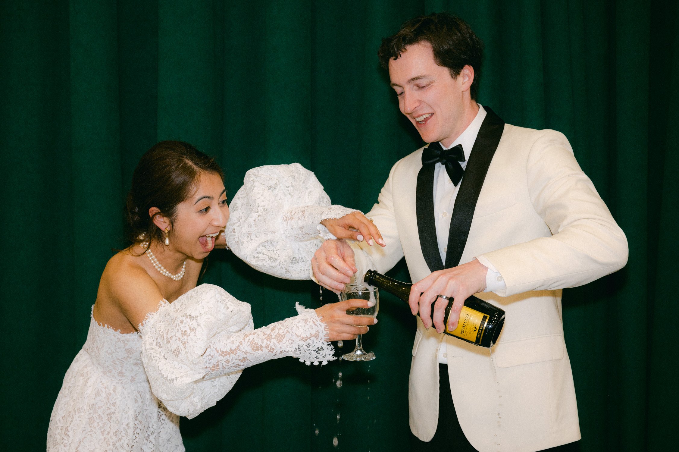tahoe event center - lake tahoe wedding, photo of the newly wed couple opening a champagne