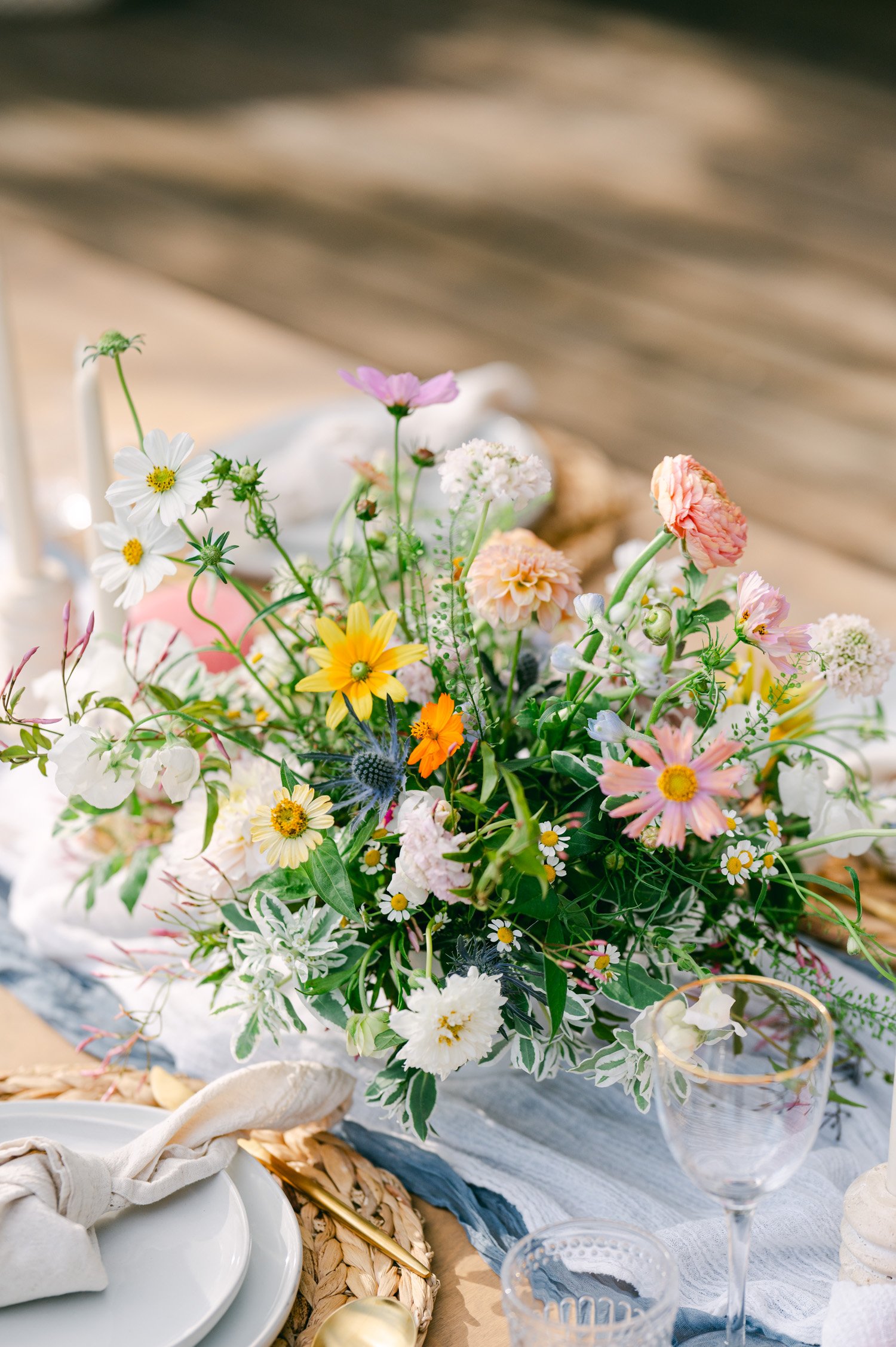 lake tahoe wedding, photo of colorful wedding flower arrangement