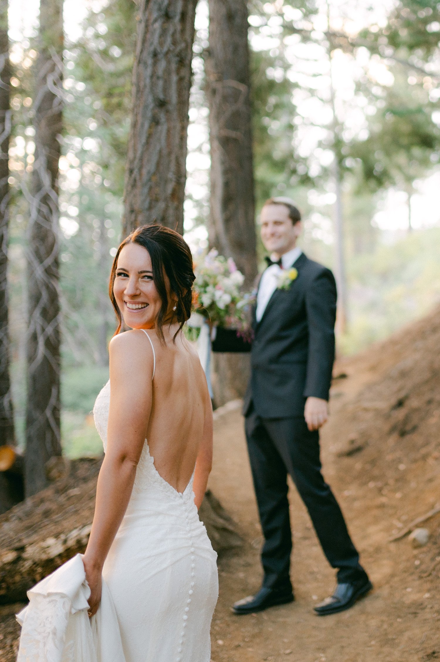 lake tahoe wedding, photo of the groom looking at his bride