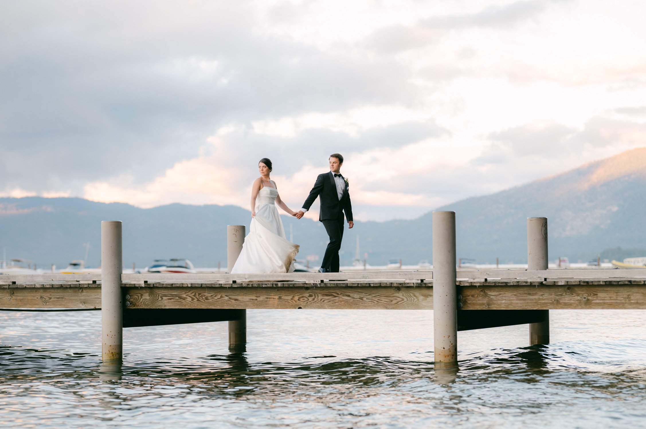 Valhalla Lake Tahoe wedding, photo of the newly wed couple during their sunset photo session