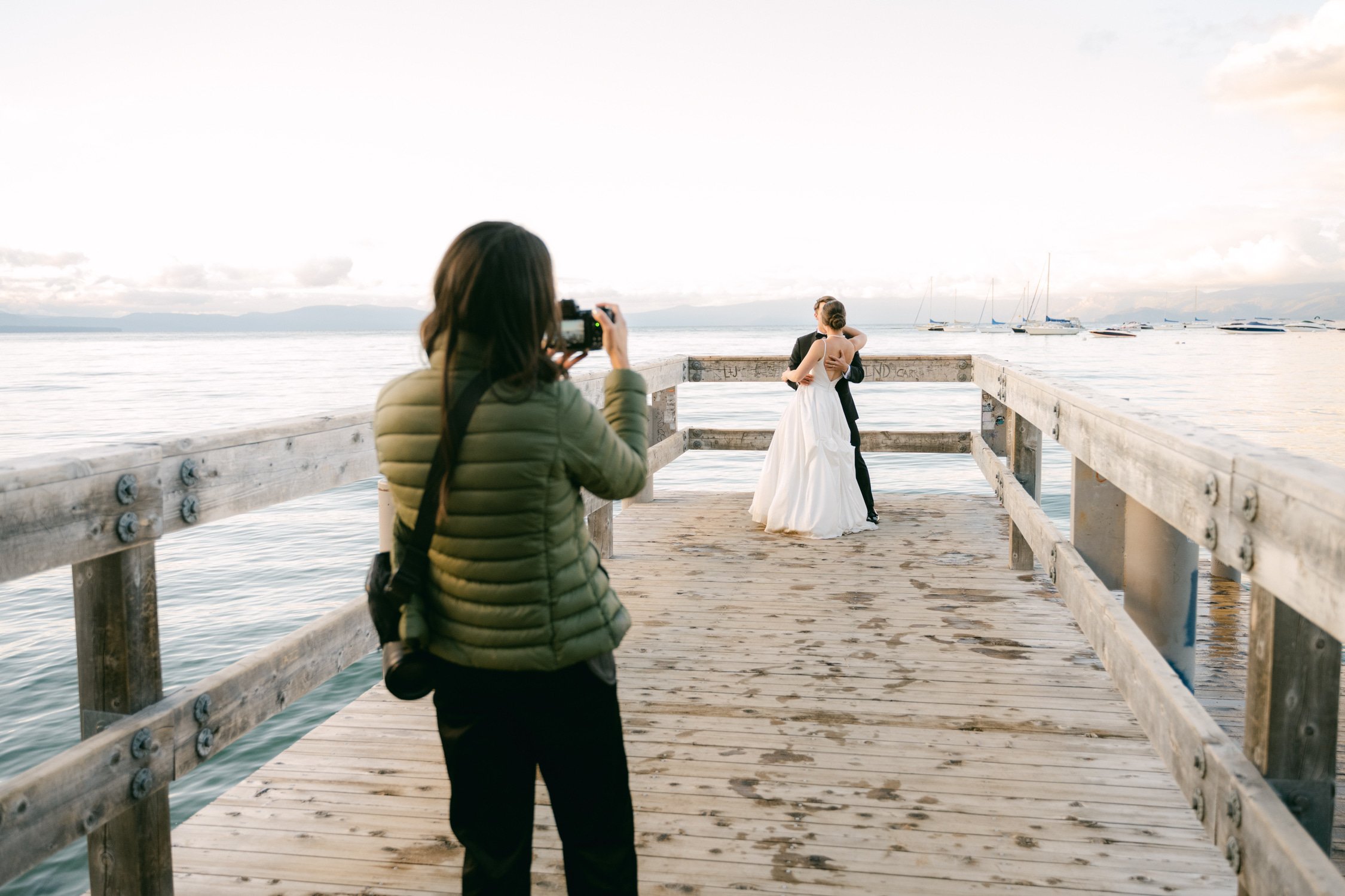 Valhalla Lake Tahoe wedding, photo of the newly wed couple during their sunset session