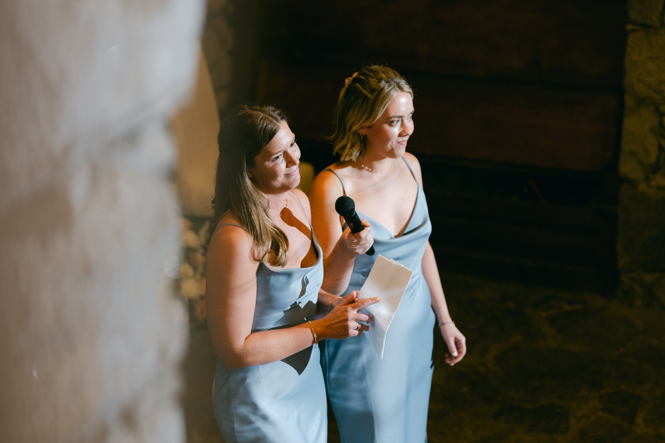 Valhalla Lake Tahoe wedding, photo of the bridesmaids giving speeches during the reception