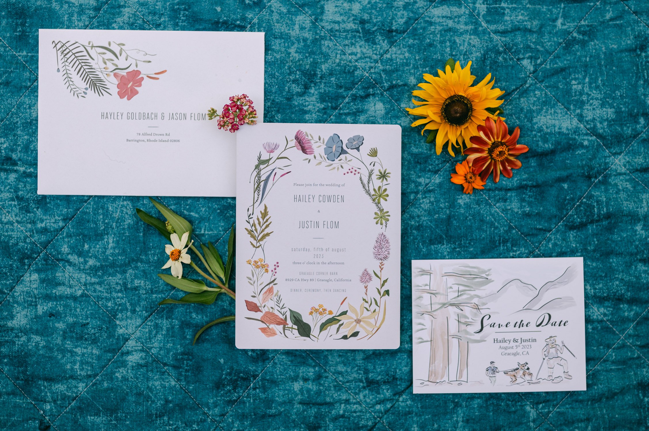 graeagle corner barn wedding, photo of the wedding invitations