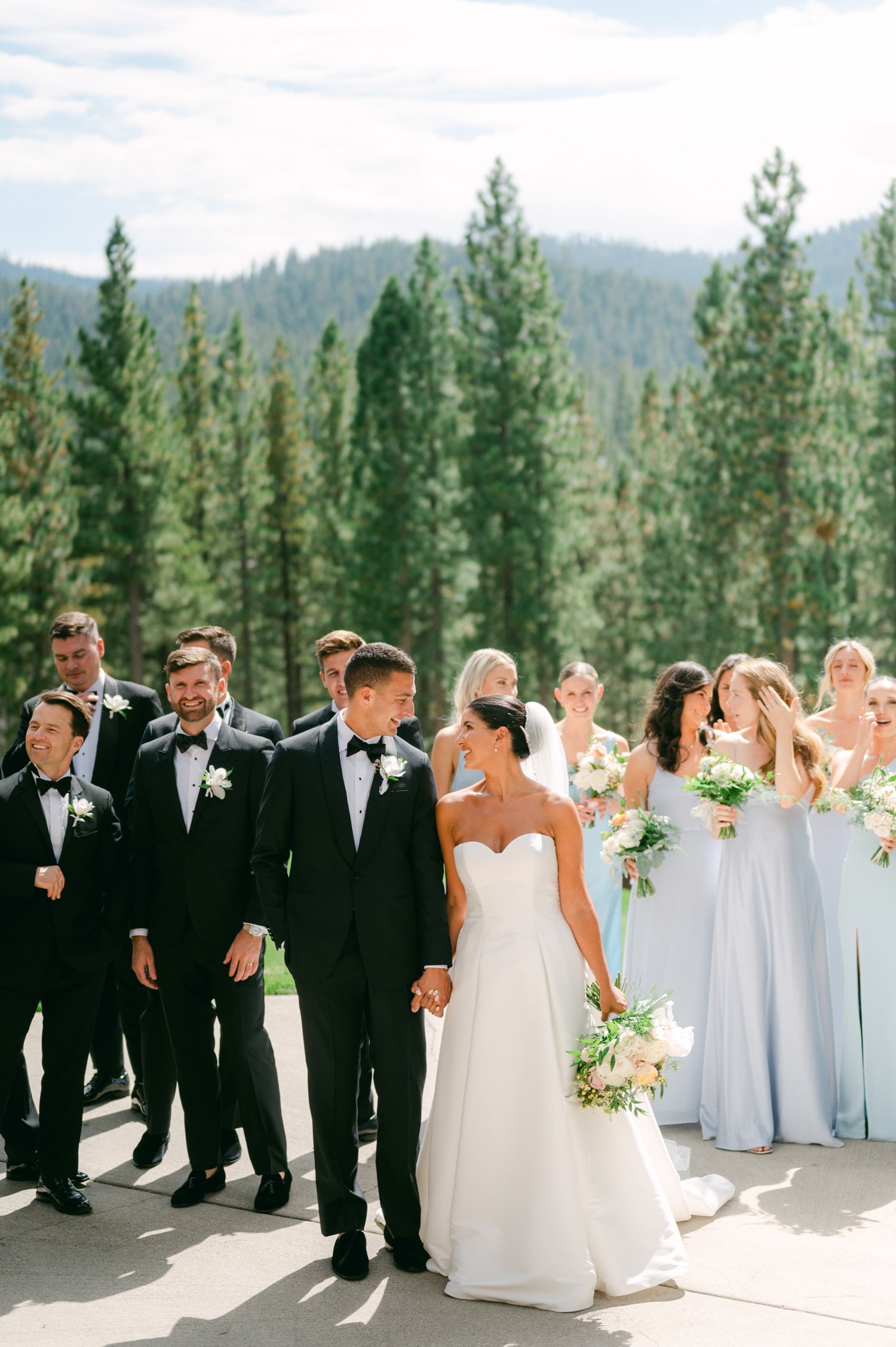 Martis Camp Wedding, photo of the happy couple with their wedding party.
