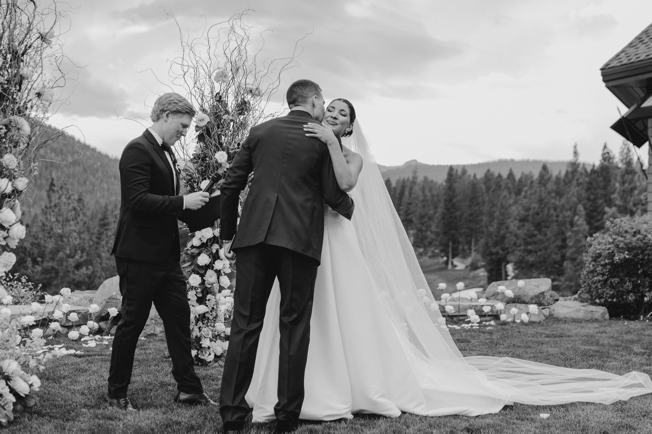 Martis Camp Wedding, photo of groom hugging his bride