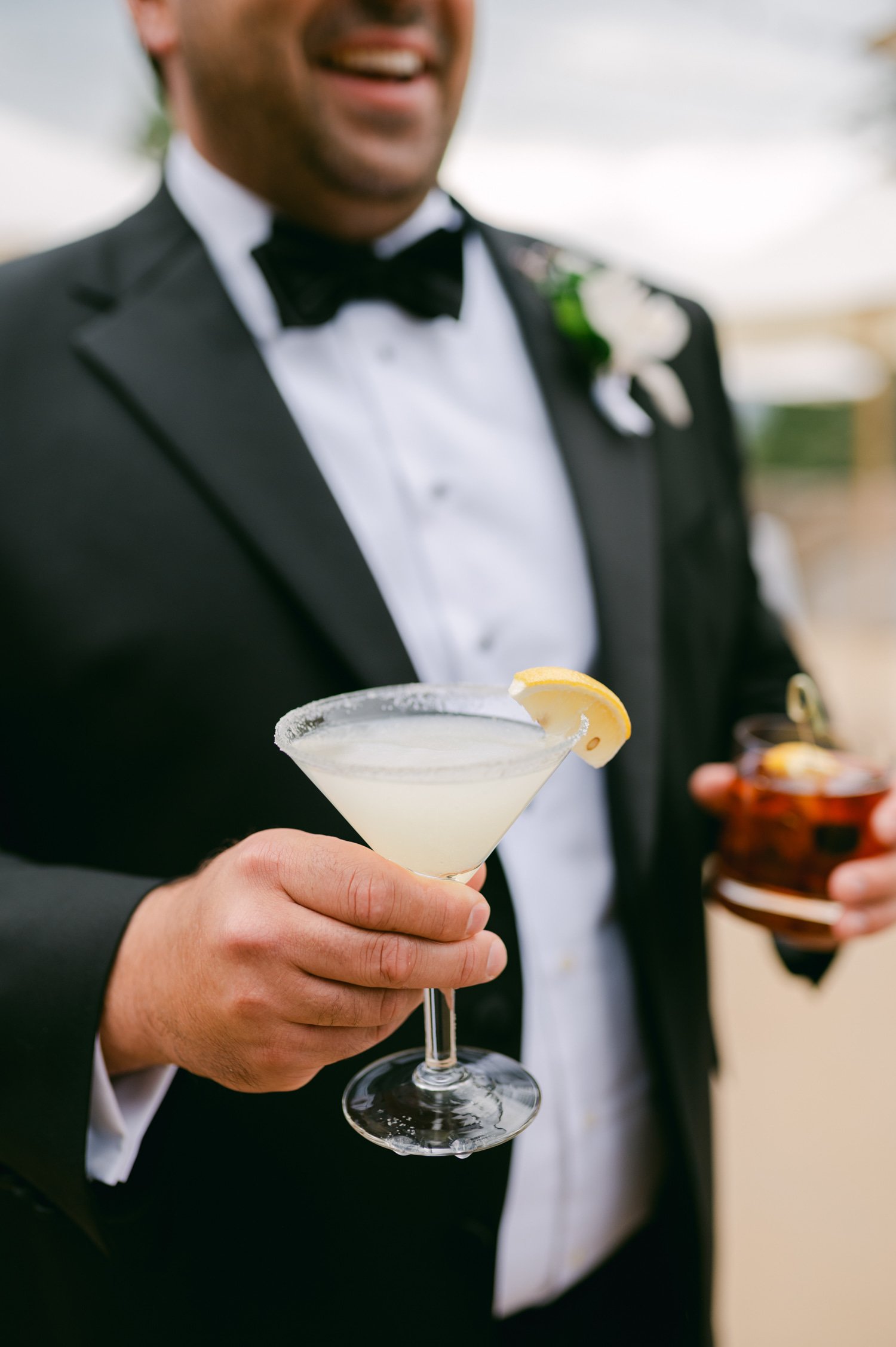 Martis Camp Wedding, photo of the wedding guests holding 2 cocktail drinks