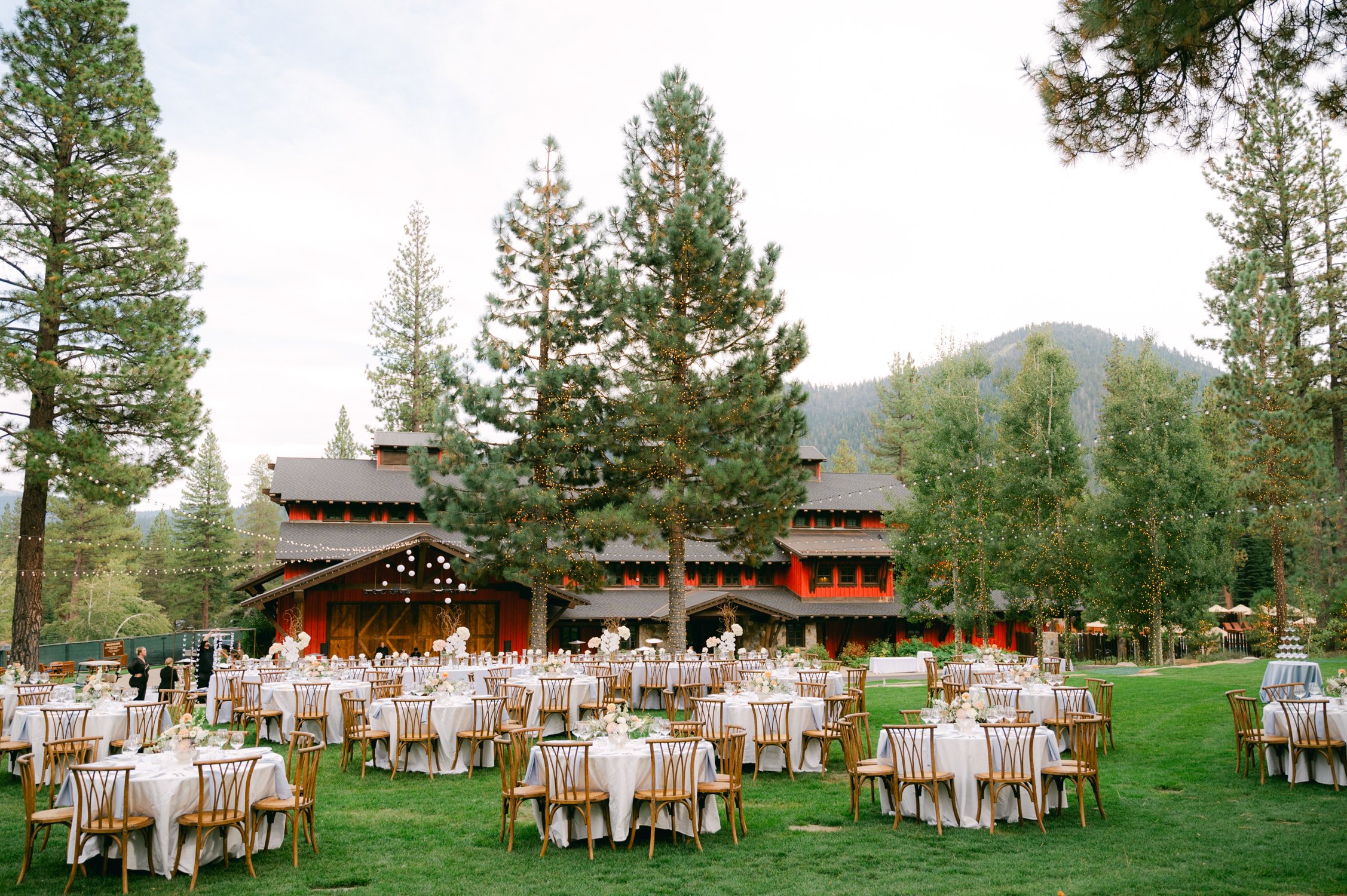 Martis Camp Wedding, photo of the outdoor wedding reception setup