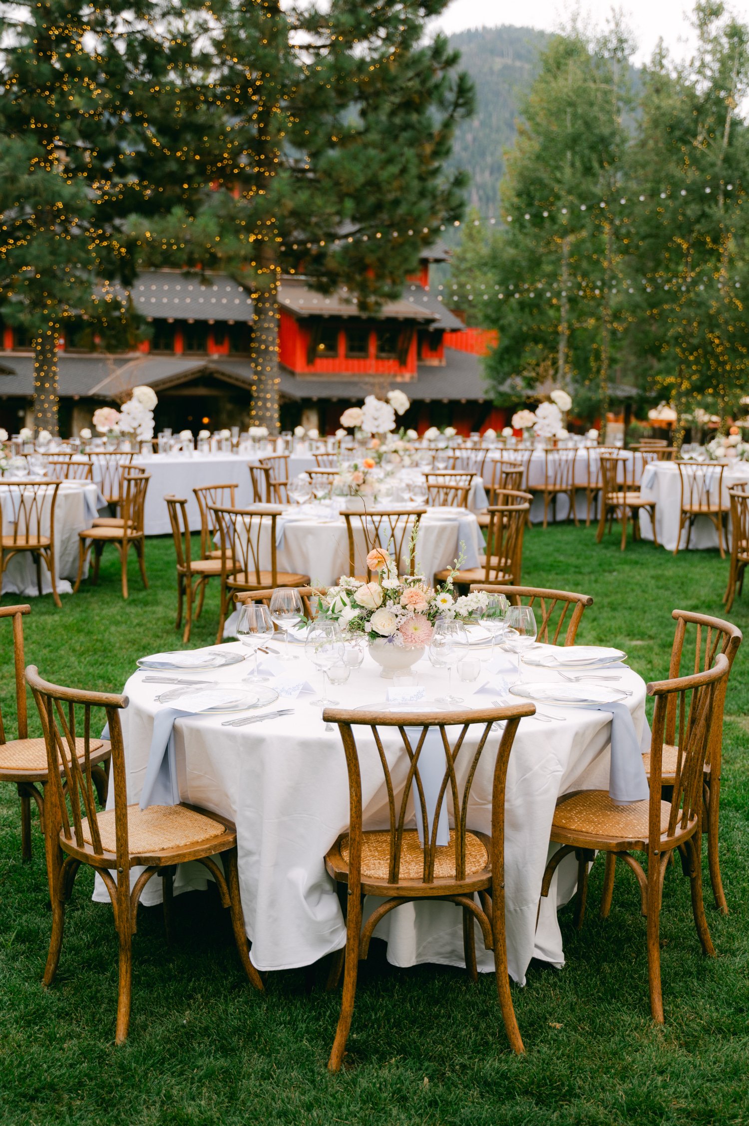 Martis Camp Wedding, photo of the outdoor wedding table setup