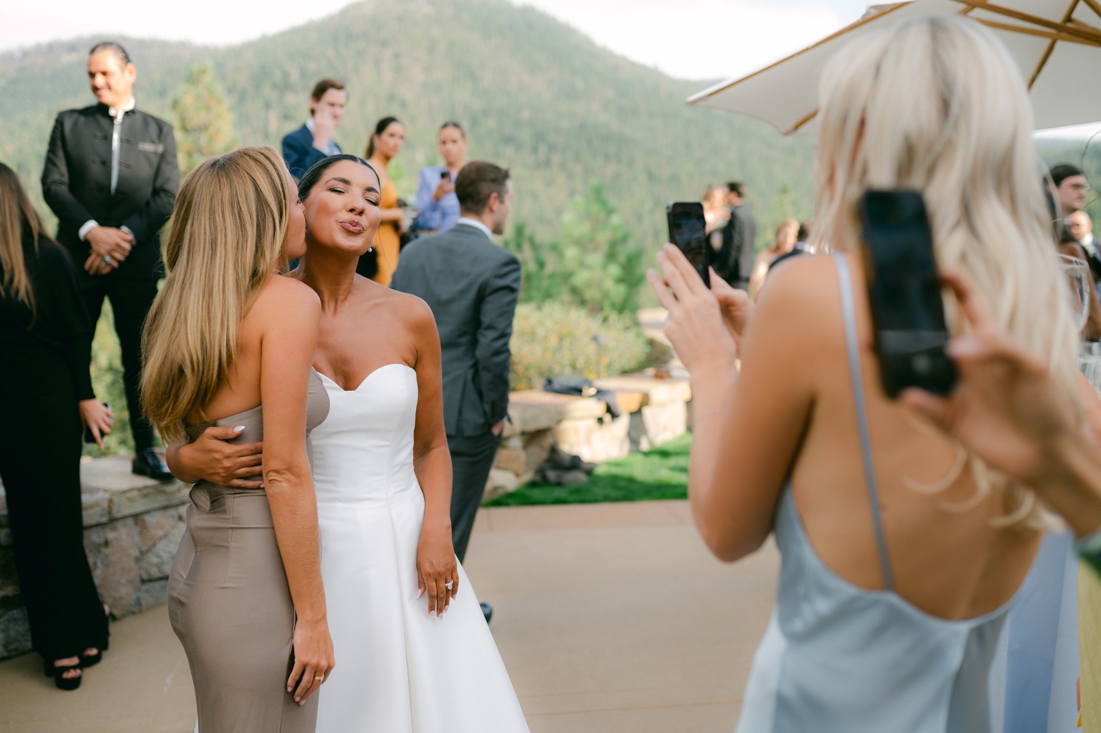 Martis Camp Wedding, photo of the bride greeting their wedding guests